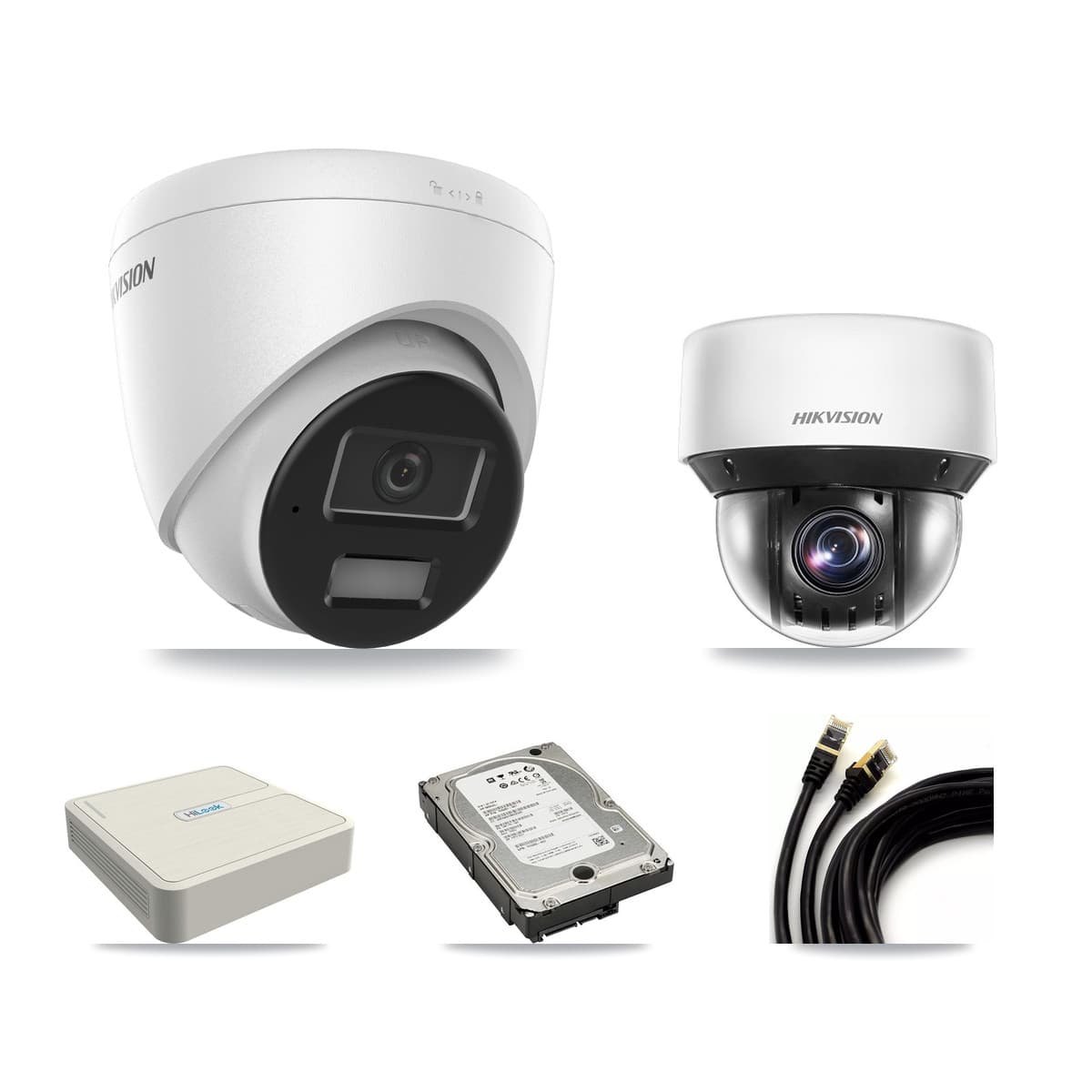 Hikvision & HiLook 8-Channel 4MP CCTV Kit — 3 DS-2CD1343G2 Turret + 1 DS-2DE4A425IW PTZ Cameras + 5TB Recording - Image 1