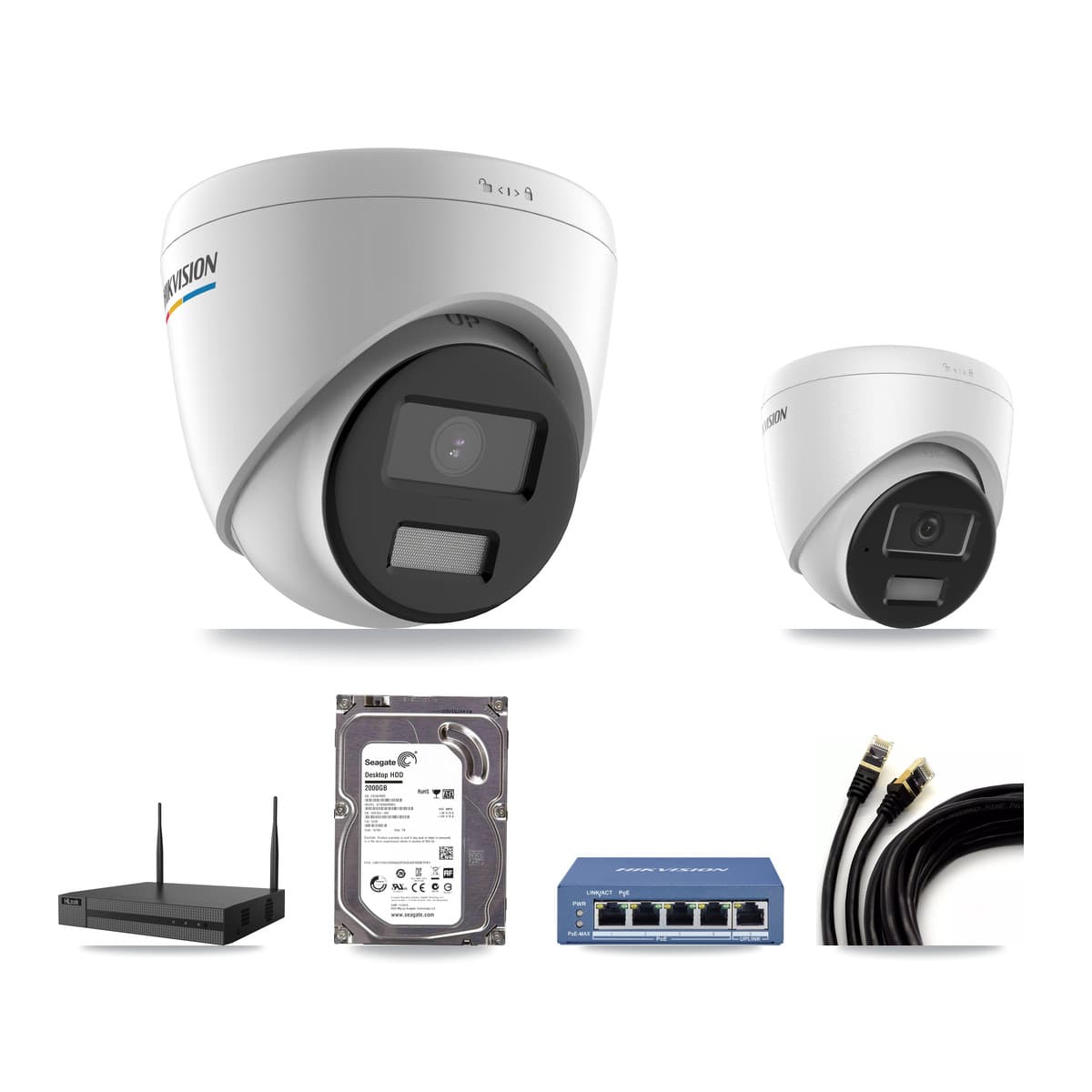 Hikvision & HiLook 4-Channel 2MP – 4MP CCTV Kit — 1 2MP + 1 4MP Turret Cameras + 2TB Recording