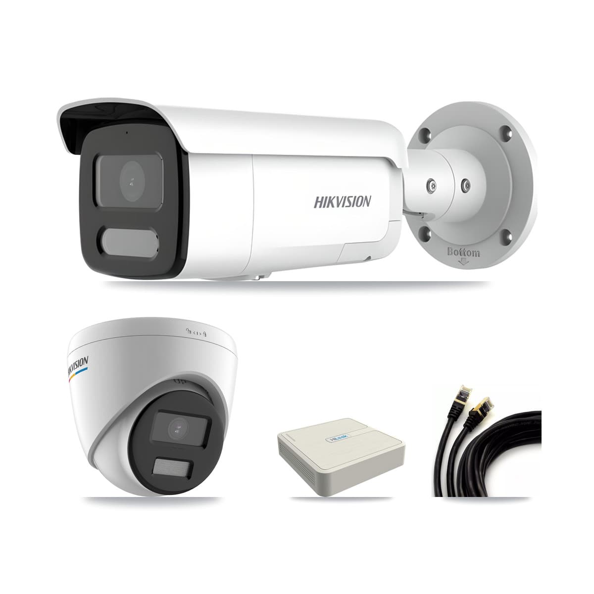 Hikvision & HiLook 8-Channel 2MP – 4MP CCTV Kit — 1 2MP Turret + 2 4MP Bullet Cameras + 3TB Recording (NVR-108H-D Recorder)