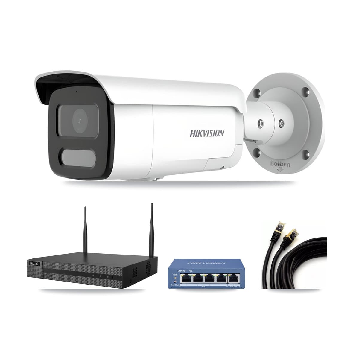 Hikvision & HiLook 4-Channel 4MP CCTV Kit — 2 Bullet Cameras + 3TB Recording