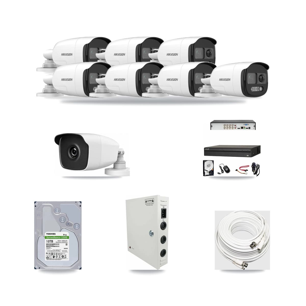 8-Channel 3MP – 5MP CCTV Kit — 7 Hikvision 5MP + 1 HiLook 3MP Bullet Cameras + 10TB Recording (XVR-3108AD Recorder) - Image 1