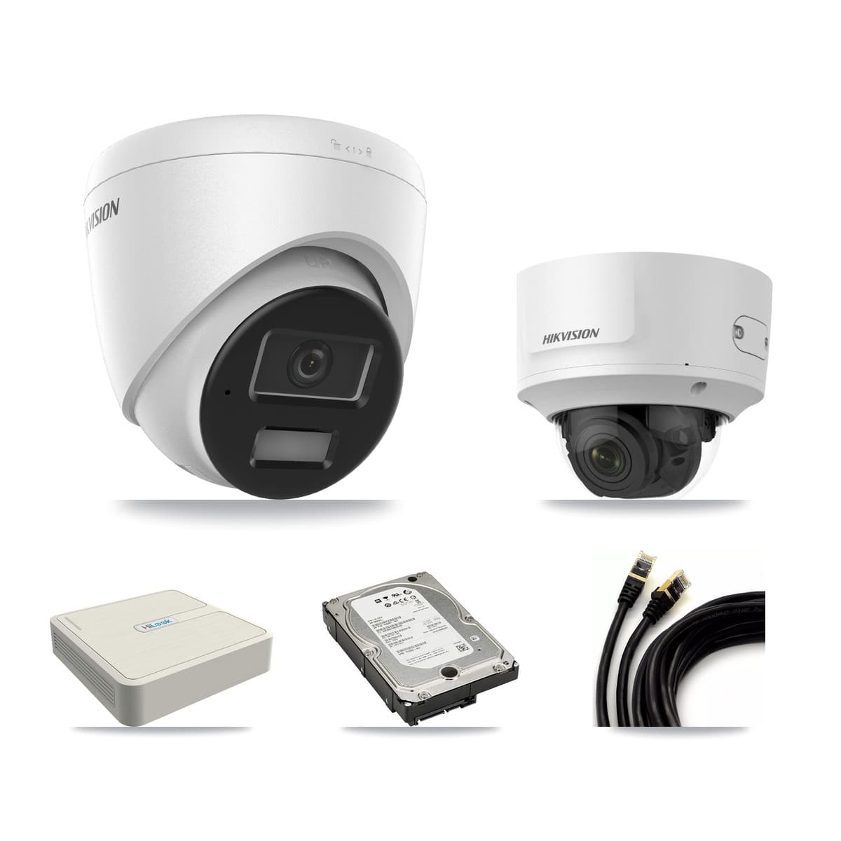 Hikvision & HiLook 8-Channel 2MP – 4MP CCTV Kit — 3 4MP Turret + 1 2MP Dome Cameras + 5TB Recording (NVR-108H-D Recorder)