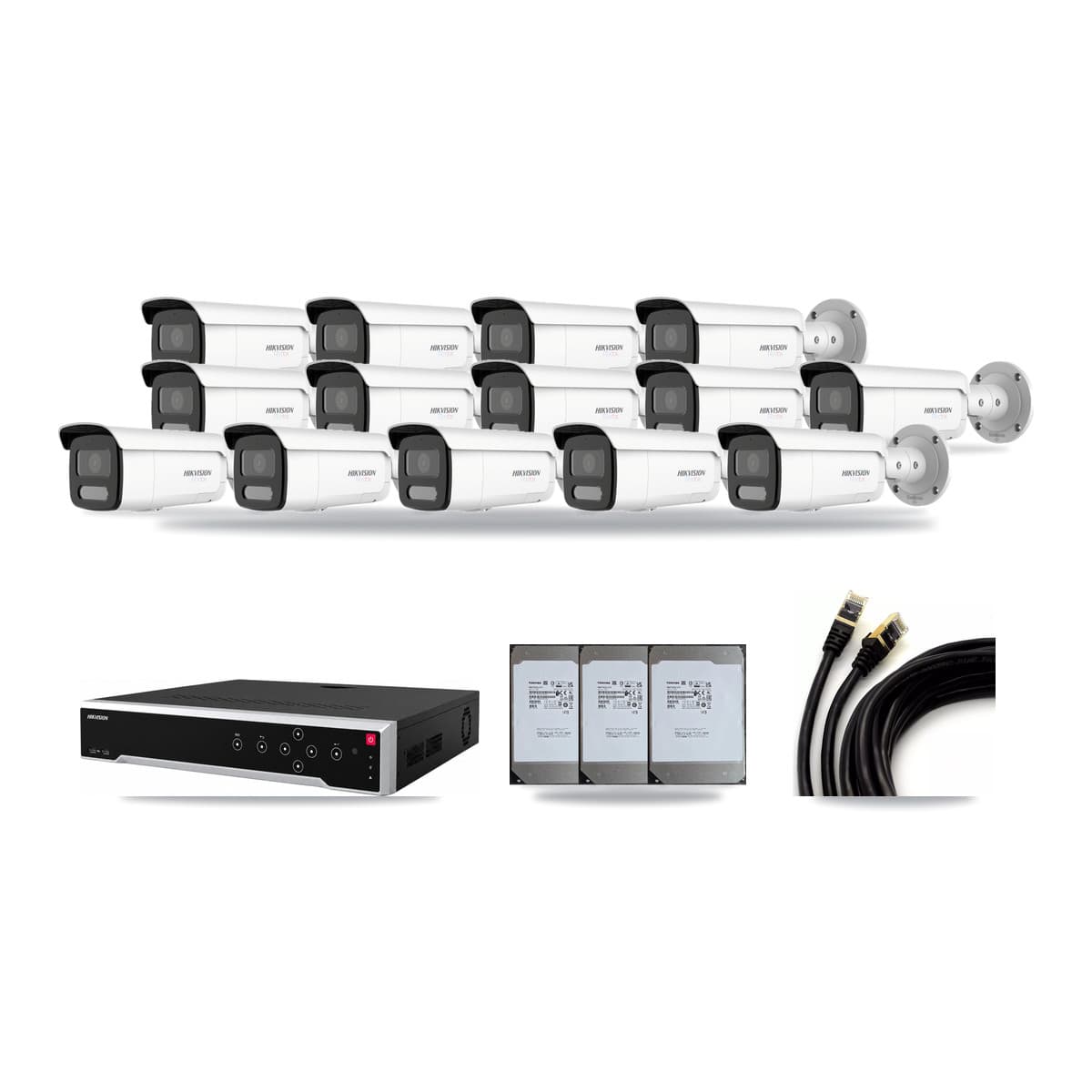 Hikvision 32-Channel 4K CCTV Kit — 14 White Bullet Cameras + 3× 14TB Recording - Image 1