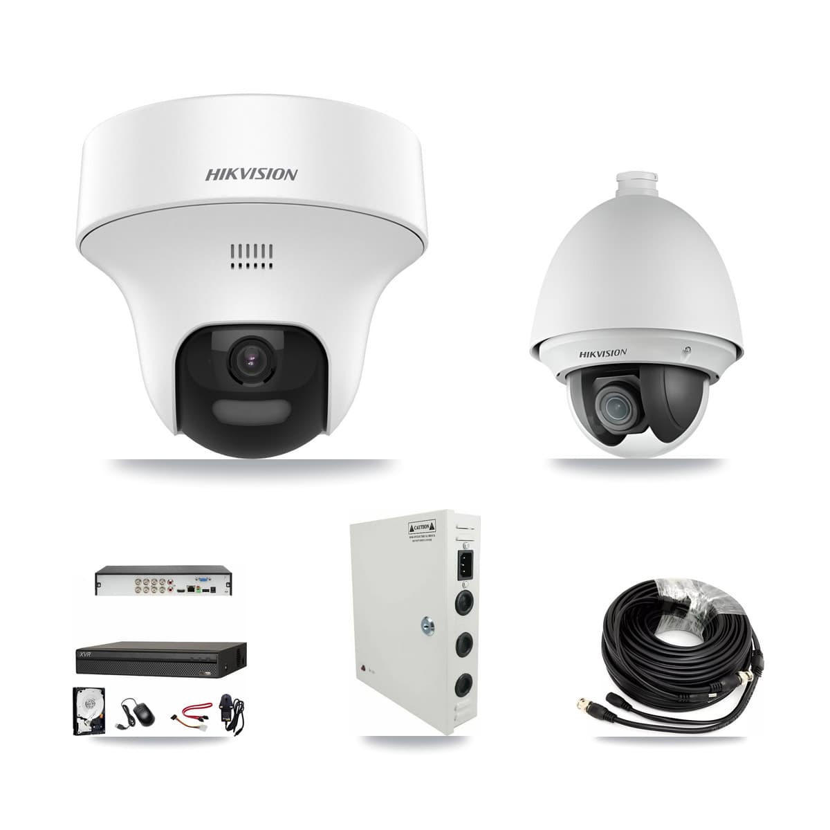 Hikvision & Dahua 8-Channel 2MP – 5MP CCTV Kit — 1 DS-2AE4225T 2MP PTZ + 2 DS-2CE70K0T 5MP Turret Cameras + 3TB Recording