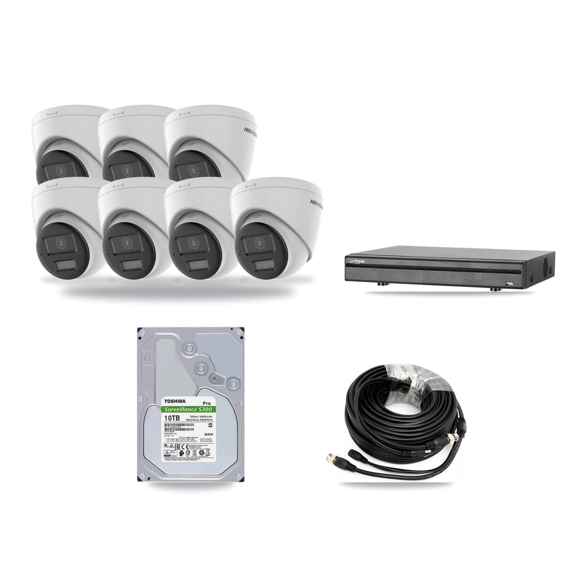 Hikvision & Dahua 8-Channel 5MP CCTV Kit — 7 DS-2CE78K0T-LPTS Turret Cameras + 10TB Recording (DH-XVR5108H-4KL-X-8P Recorder) - Image 1