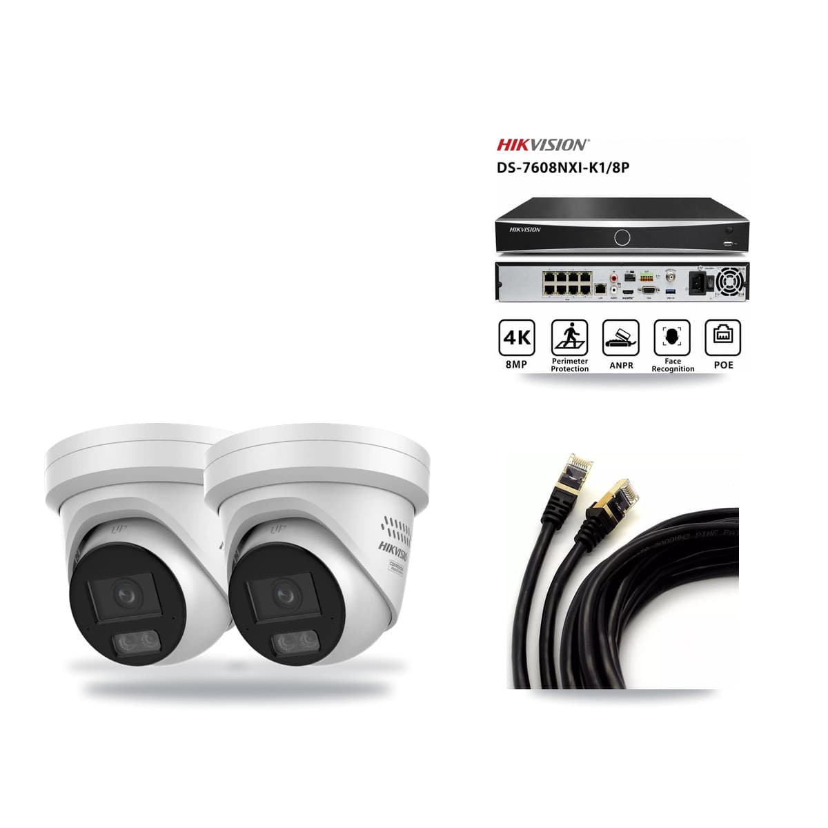 Hikvision 8-Channel 4MP CCTV Kit — 2 DS-2CD2347G3 Turret Cameras + 3TB Recording (DS-7608NXI Recorder) - Image 1