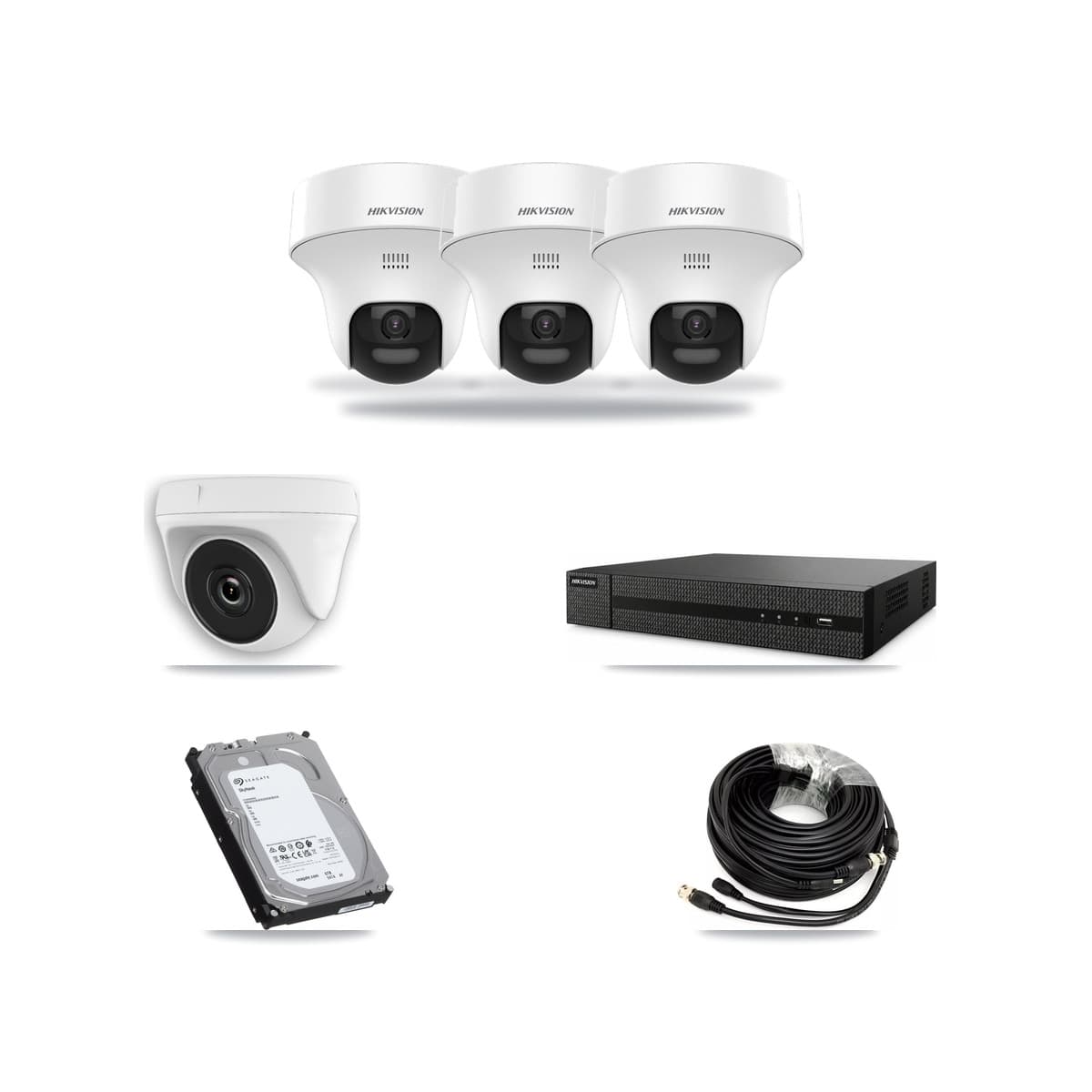 Hikvision 8-Channel 2MP – 5MP CCTV Kit — 3 5MP Turret + 1 White 2MP Dome Cameras + 6TB Recording (DVR-8CH Recorder) - Image 1