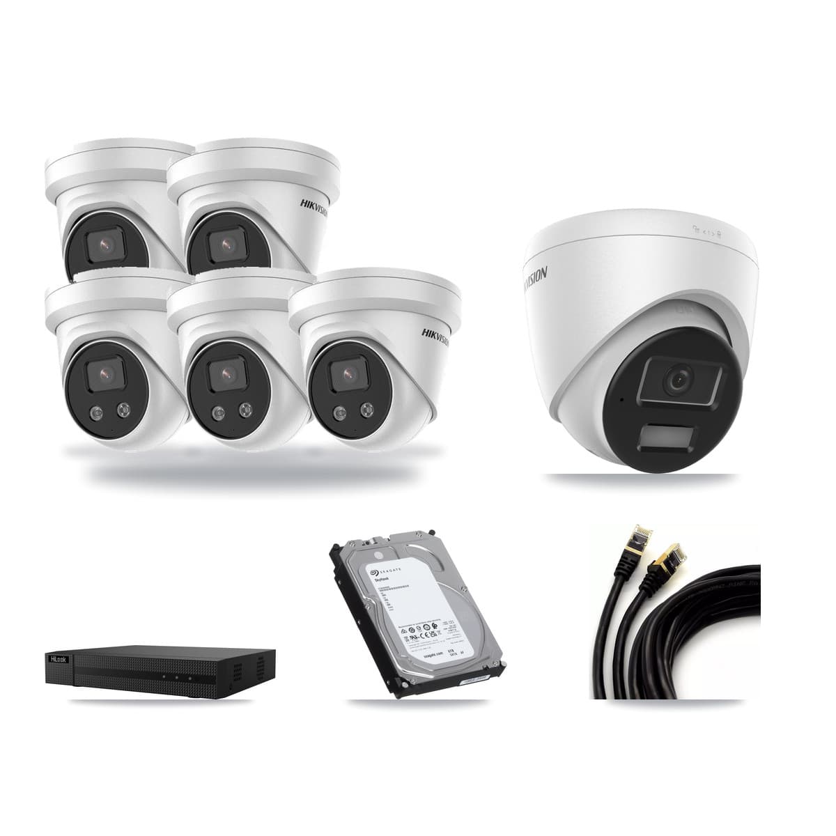 Hikvision & HiLook 8-Channel 4MP – 5MP CCTV Kit — 1 DS-2CD1343G2 4MP + 5 DS-2CD3356G2 5MP Turret Cameras + 6TB Recording - Image 1