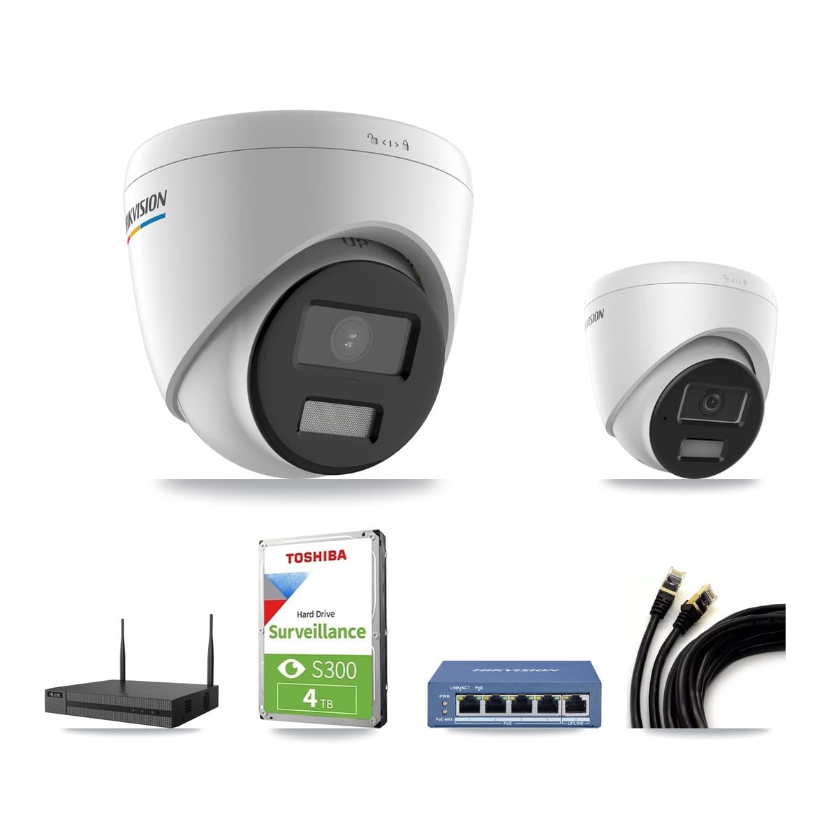 Hikvision & HiLook 4-Channel 2MP – 4MP CCTV Kit — 2 2MP + 2 4MP Turret Cameras + 4TB Recording