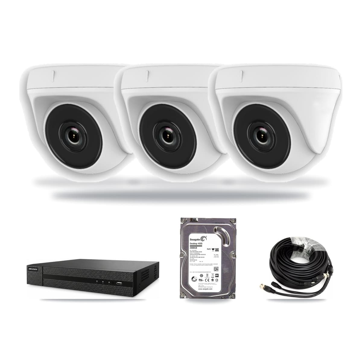8-Channel 2MP CCTV Kit — 3 White Dome Cameras + 2TB Recording (DVR-8CH Recorder) - Image 1