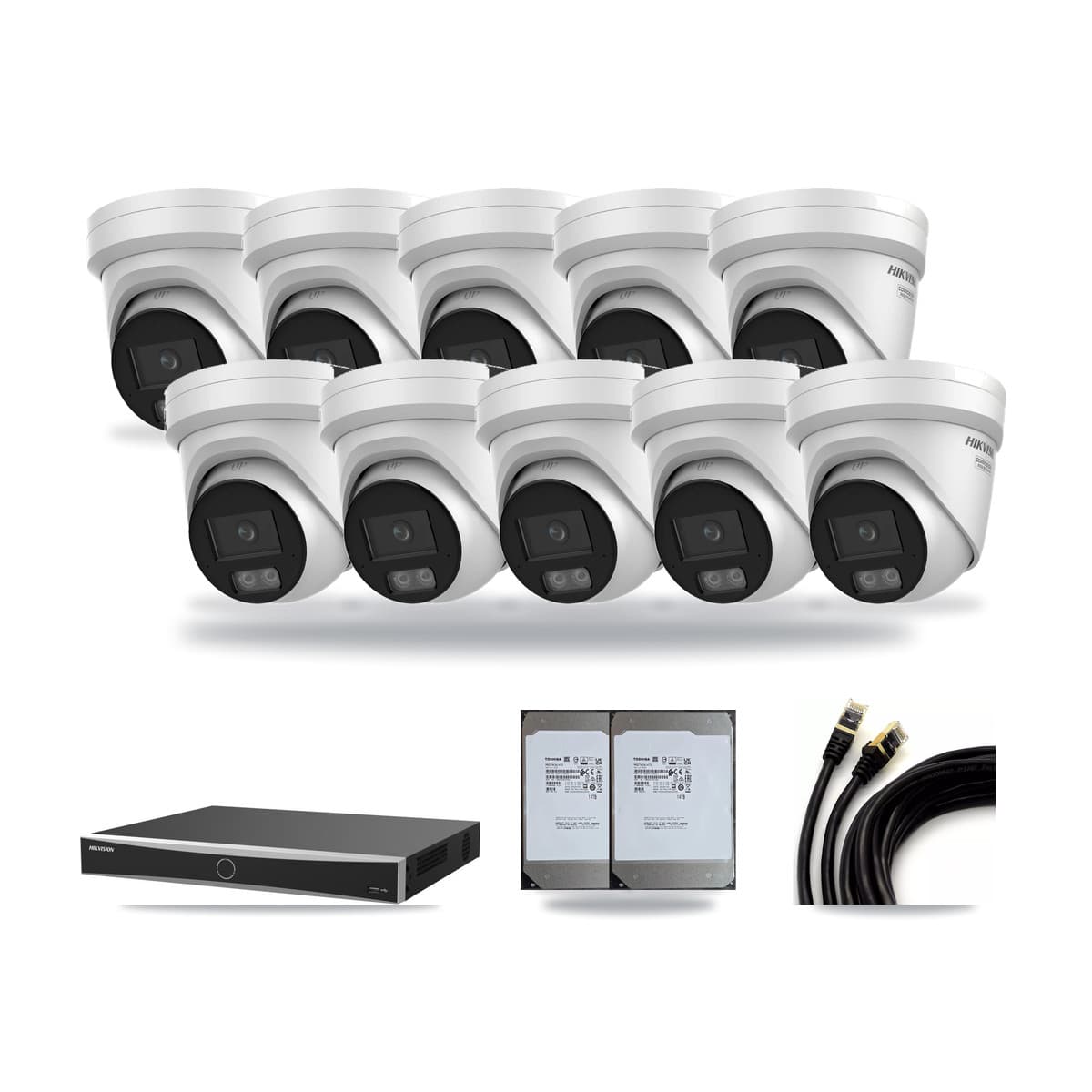 Hikvision 16-Channel 4K CCTV Kit — 10 DS-2CD2387G3 Turret Cameras + 2× 14TB Recording (DS-7616NXI Recorder) - Image 1