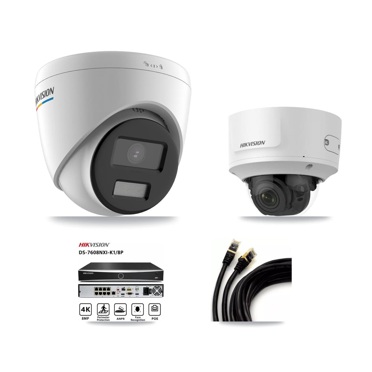 Hikvision 8-Channel 2MP CCTV Kit — 4 Turret + 1 Dome Cameras + 3TB Recording (DS-7608NXI Recorder)