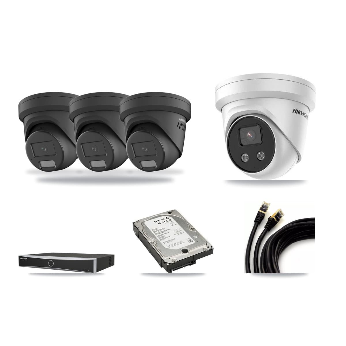 Hikvision 4-Channel 4MP – 5MP CCTV Kit — 3 Black 4MP + 1 5MP Turret Cameras + 5TB Recording - Image 1