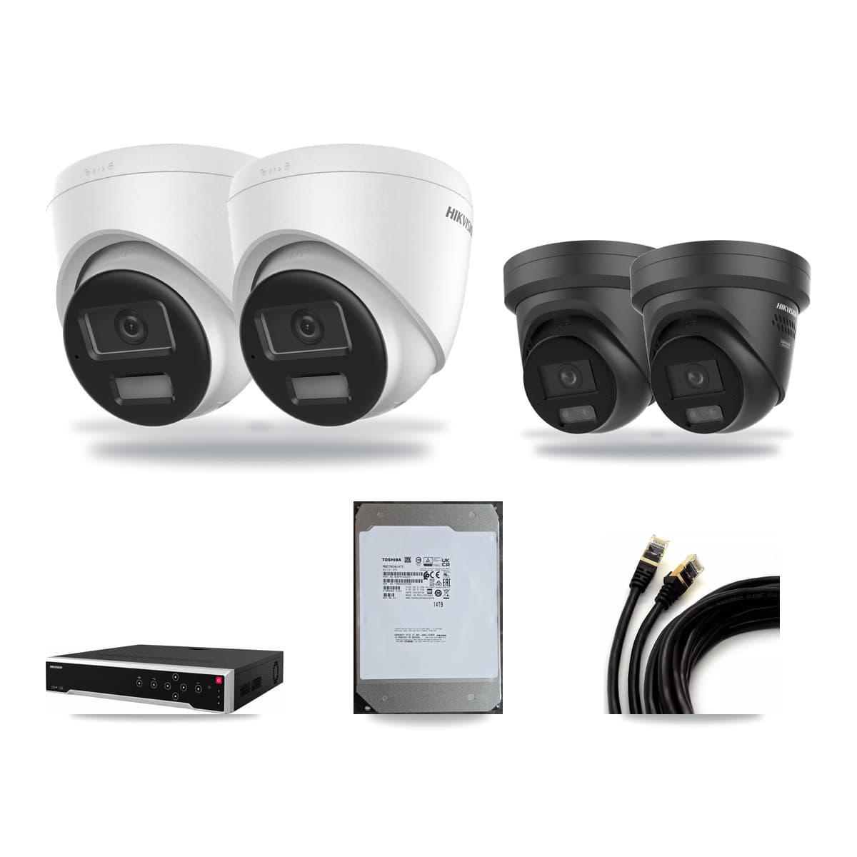 Hikvision 32-Channel 4K CCTV Kit — 2 DS-2CD1383G2 + 2 DS-2CD2387G3 Turret Cameras + 14TB Recording - Image 1