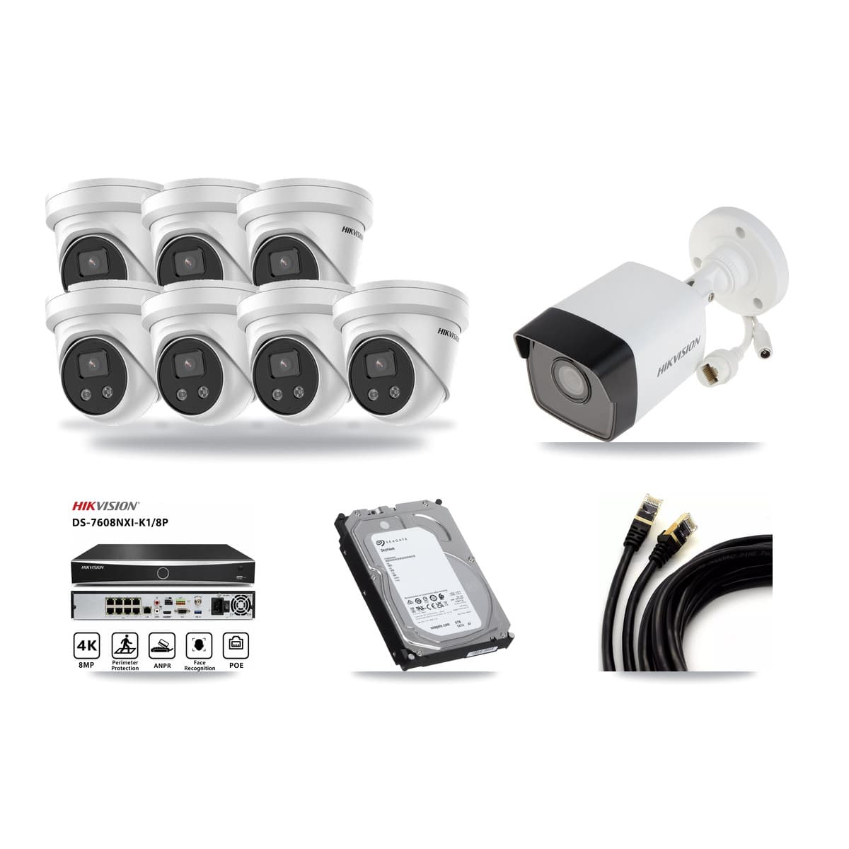 Hikvision 8-Channel 5MP CCTV Kit — 1 DS-2CD1053G0 Bullet + 7 DS-2CD3356G2 Turret Cameras + 6TB Recording - Image 1
