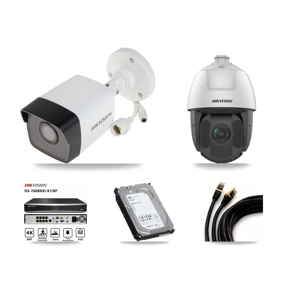 Hikvision 8-Channel 2MP – 5MP CCTV Kit — 4 5MP Bullet + 1 2MP PTZ Cameras + 6TB Recording
