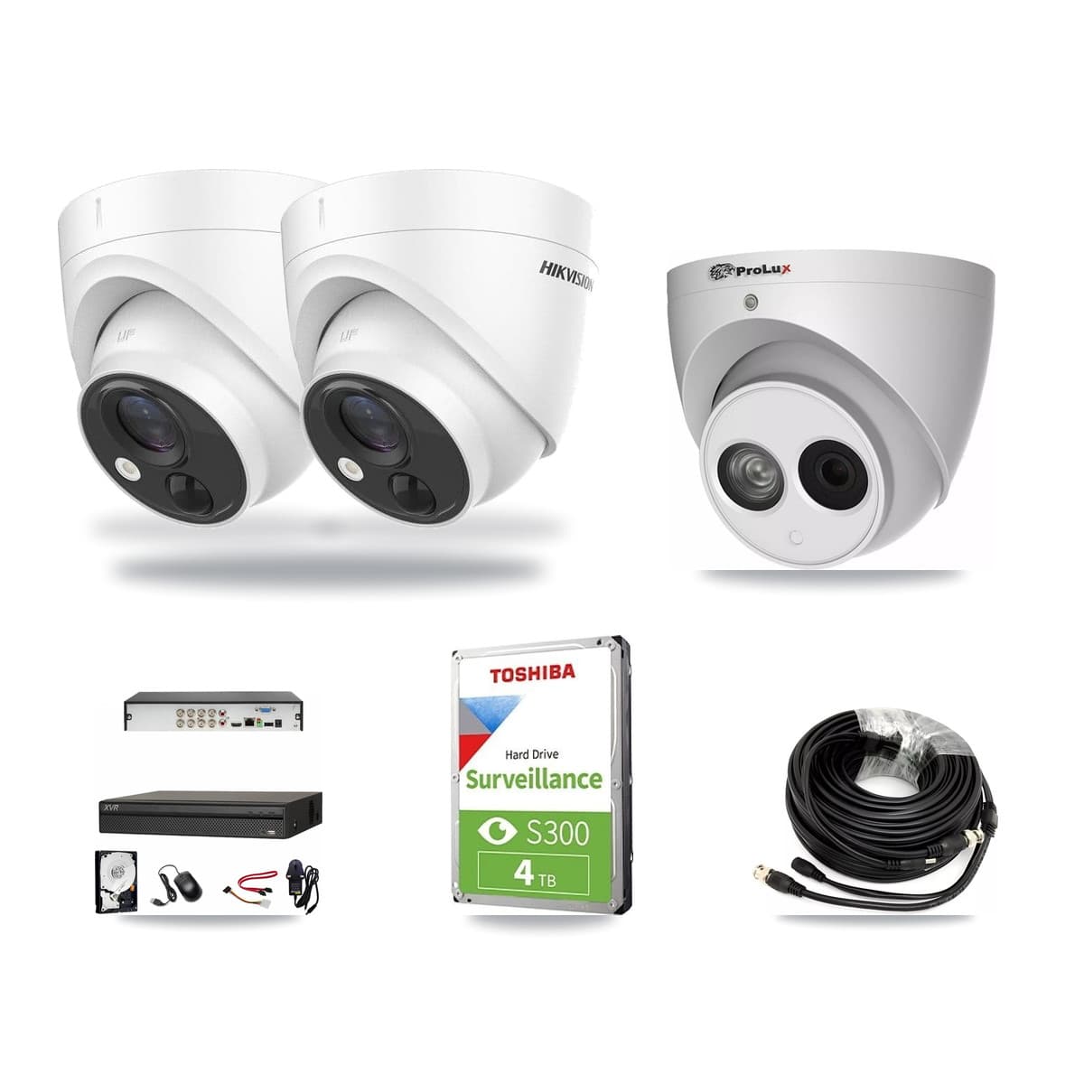 8-Channel 4MP – 5MP CCTV Kit — 2 DS-2CE71H0T 5MP + 1 PXC-612C4W-A 4MP Turret Cameras + 4TB Recording (XVR-3108AD Recorder) - Image 1