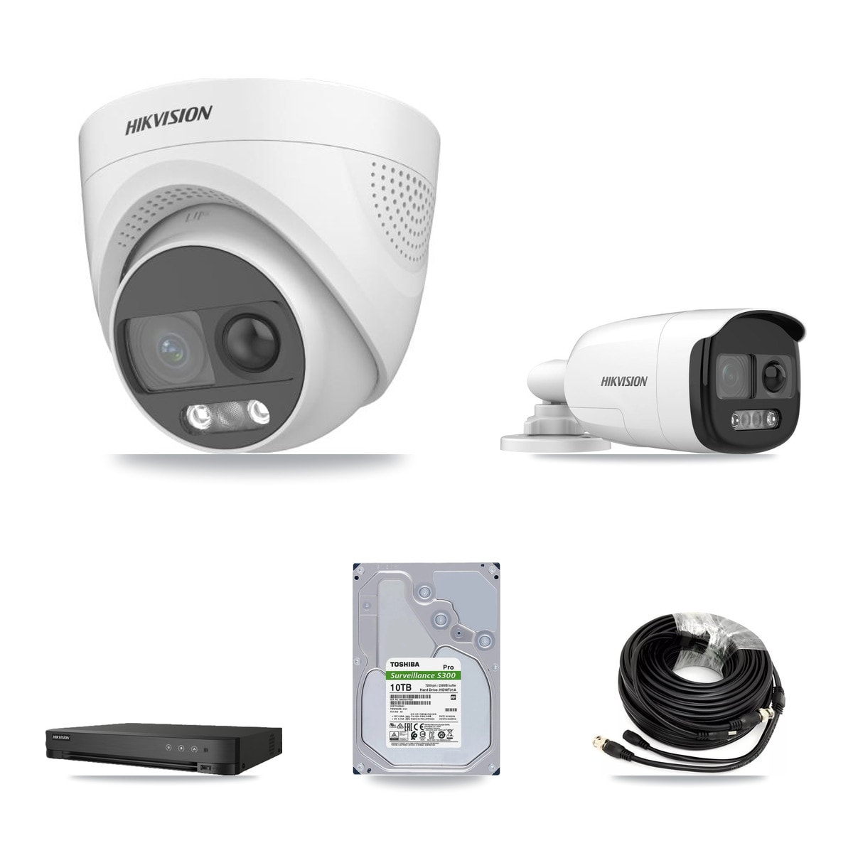 Hikvision 8-Channel 5MP CCTV Kit — 1 DS-2CE12KF3T-PIRXO Bullet + 7 DS-2CE72KF3T-PIRXO Turret Cameras + 10TB Recording (IDS-7208HUHI-M1/E Recorder)