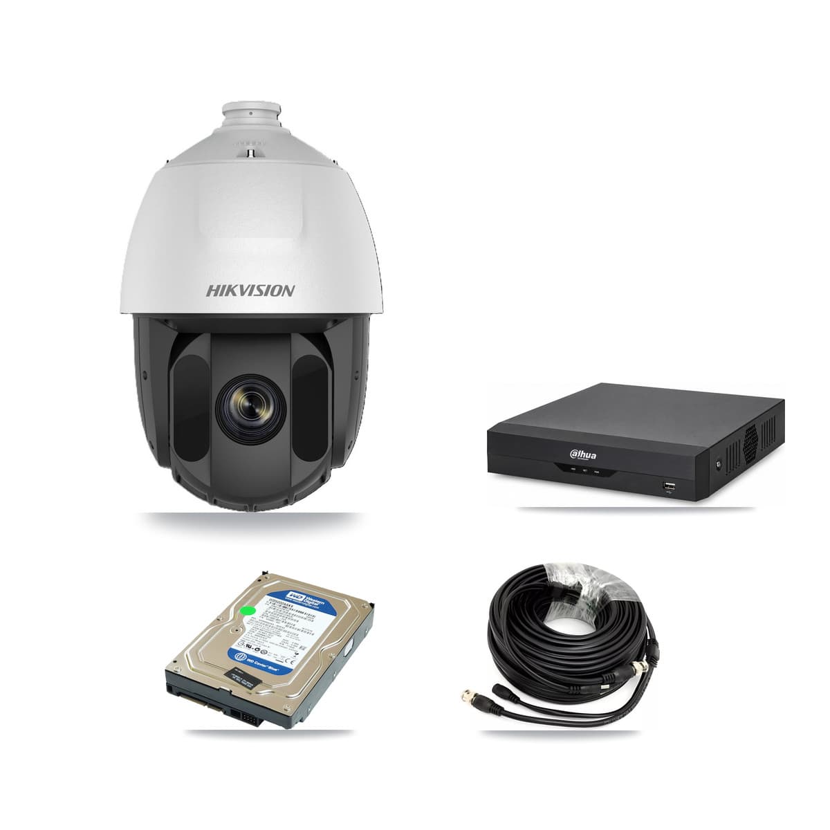 Hikvision & Dahua 4-Channel 2MP CCTV Kit — 1 DS-2AE5225TI PTZ Camera + 500GB Recording