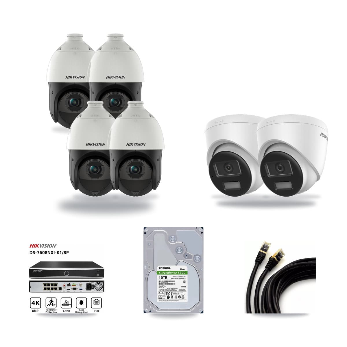 Hikvision 8-Channel 4MP – 4K CCTV Kit — 2 4K Turret + 4 4MP PTZ Cameras + 10TB Recording - Image 1