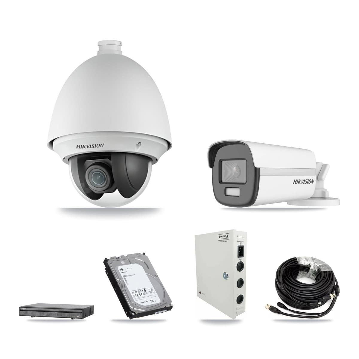 Hikvision & Dahua 8-Channel 2MP – 4K CCTV Kit — 5 2MP PTZ + 1 4K Bullet Cameras + 6TB Recording (DH-XVR5108H Recorder)