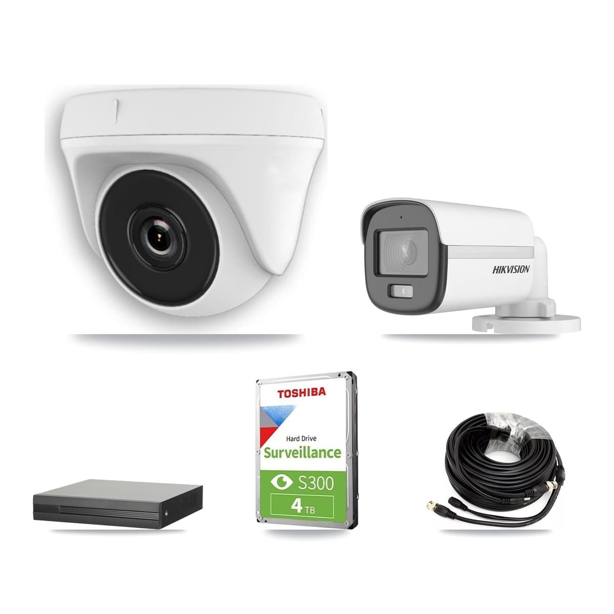 Hikvision 8-Channel 2MP – 5MP CCTV Kit — 1 5MP Bullet + 4 White 2MP Dome Cameras + 4TB Recording (XVR-3108HS Recorder)