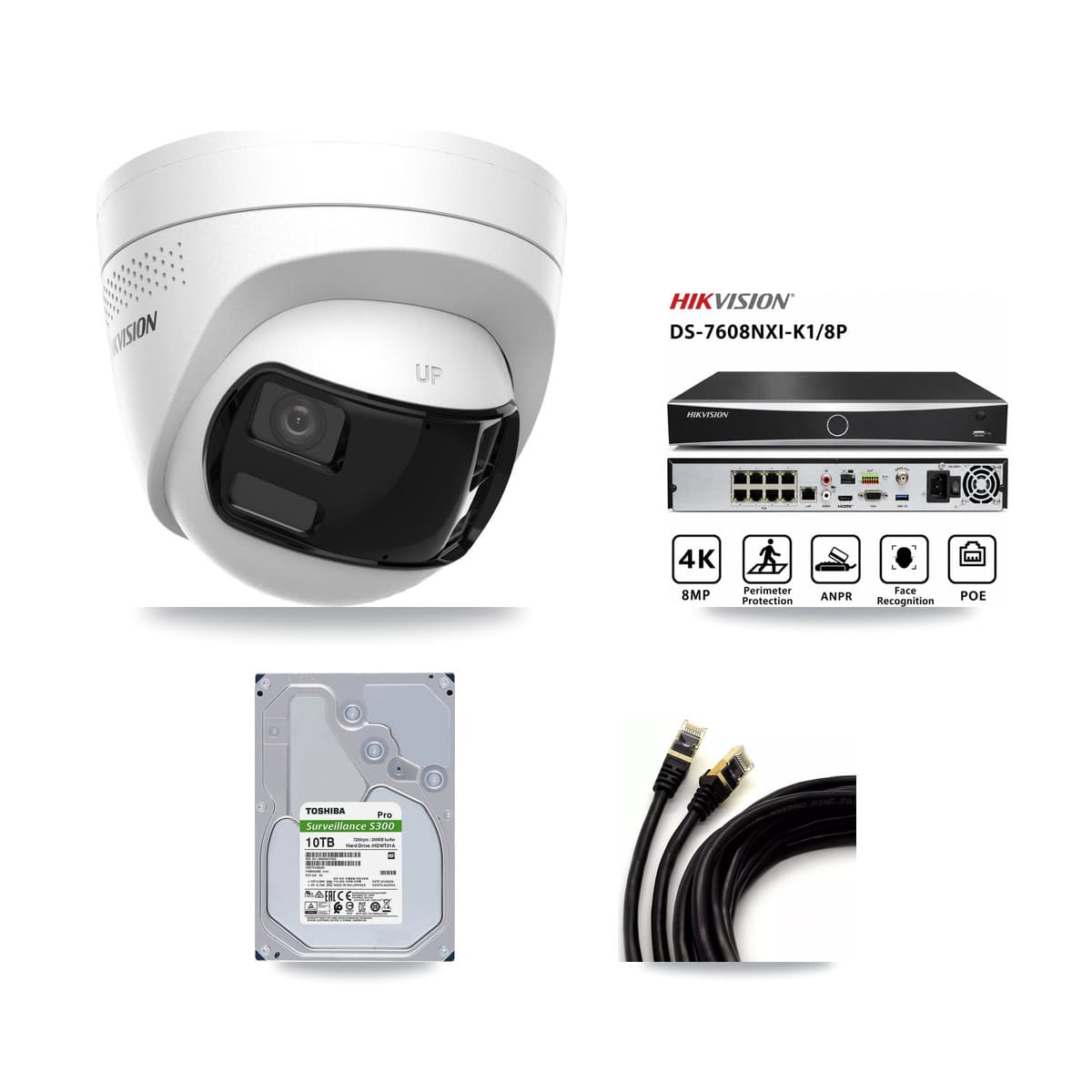 Hikvision 8-Channel 4K CCTV Kit — 7 DS-2CD1383G2P Turret Cameras + 10TB Recording