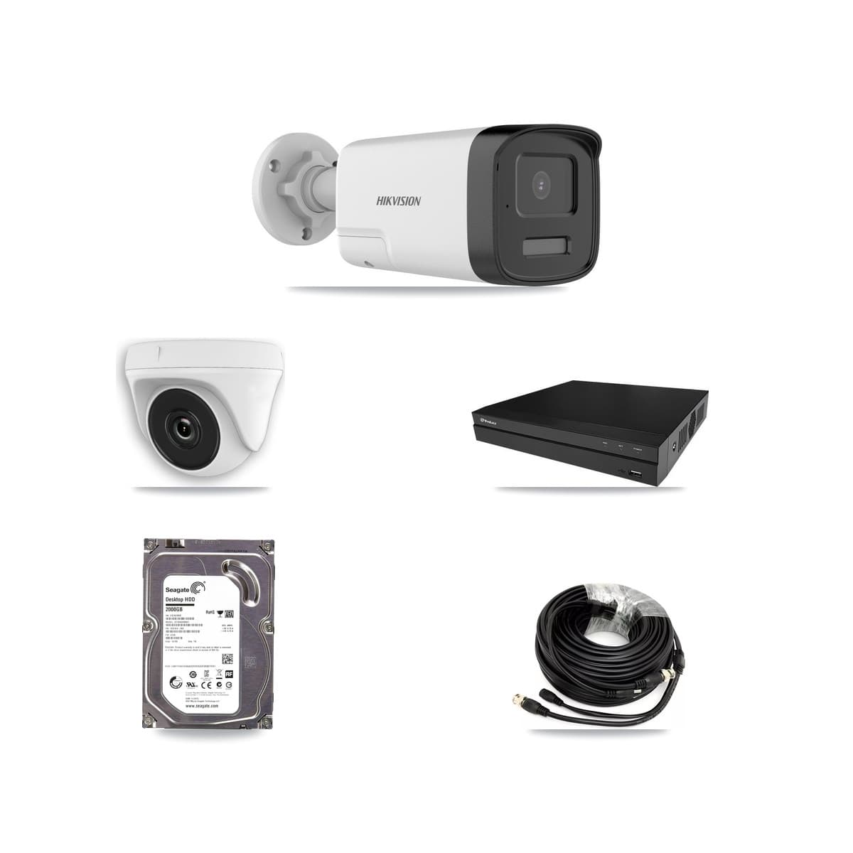 Hikvision & Prolux 8-Channel 2MP – 5MP CCTV Kit — 1 DS-2CE17K0T 5MP Bullet + 1 White HDT-2MP-N20W 2MP Dome Cameras + 2TB Recording (PXD-5208AN Recorder) - Image 1