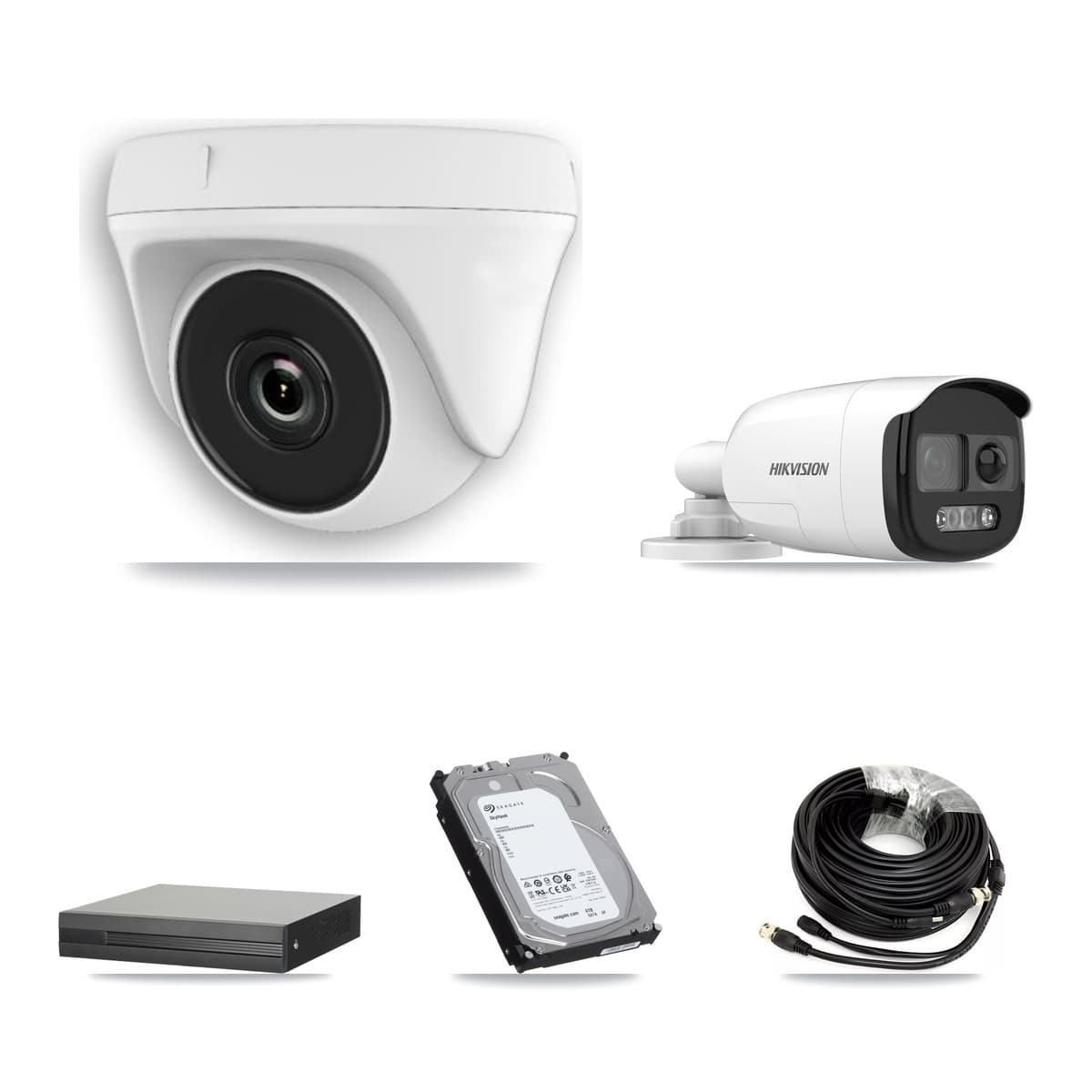 Hikvision 16-Channel 2MP – 5MP CCTV Kit — 1 DS-2CE12KF3T 5MP Bullet + 7 White HDT-2MP-N20W 2MP Dome Cameras + 6TB Recording (XVR-3116HS Recorder)
