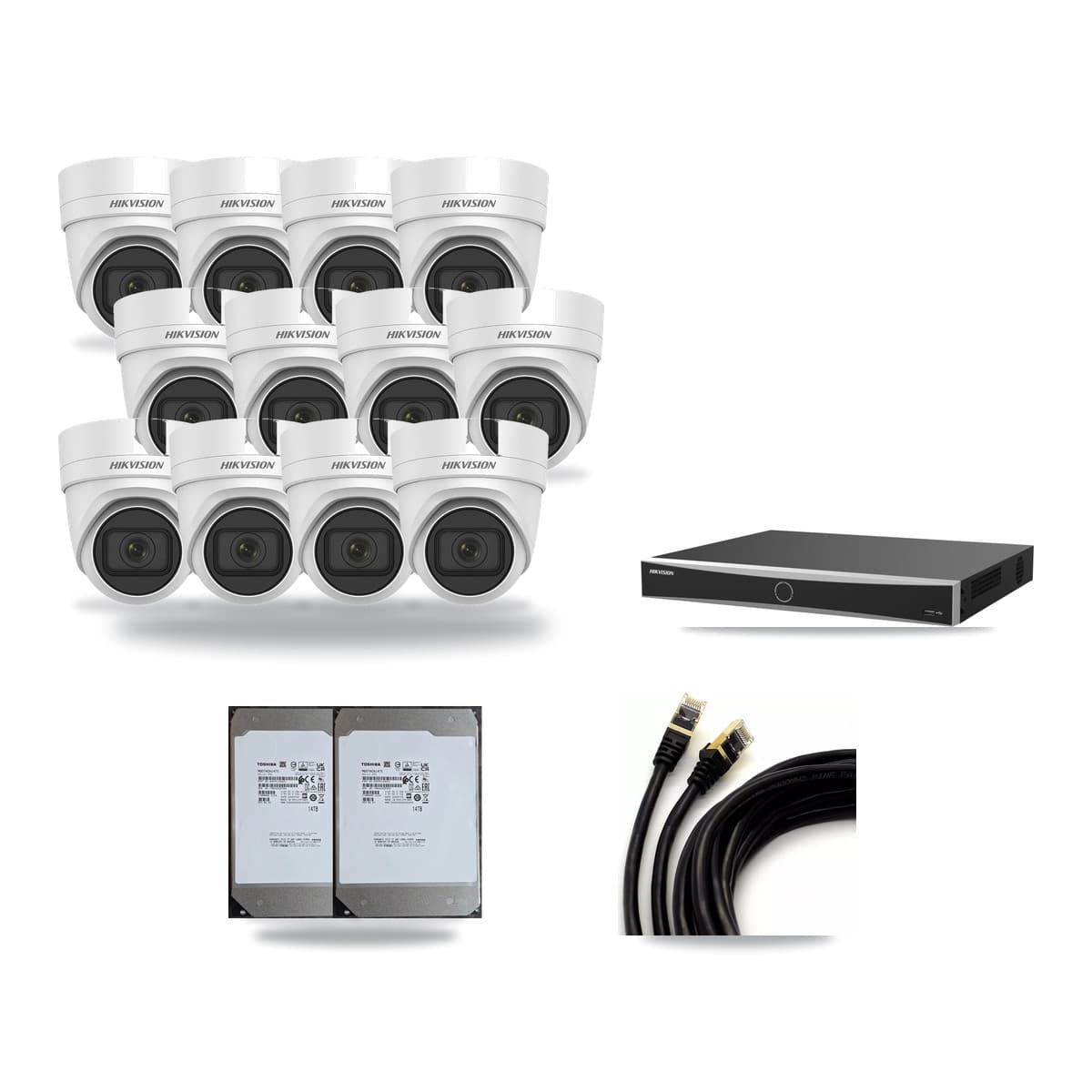 Hikvision 16-channel CCTV kit: 12 cameras (12× 4K Turret), 2× 14TB hard drive
