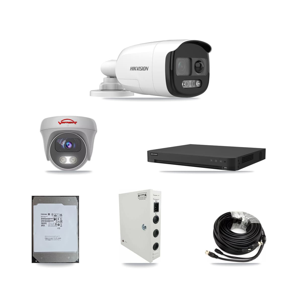 Hikvision & Viper 16-Channel 5MP CCTV Kit — 11 DS-2CE12KF3T Bullet + 1 VIPER-5MP-3K Cameras + 14TB Recording - Image 1