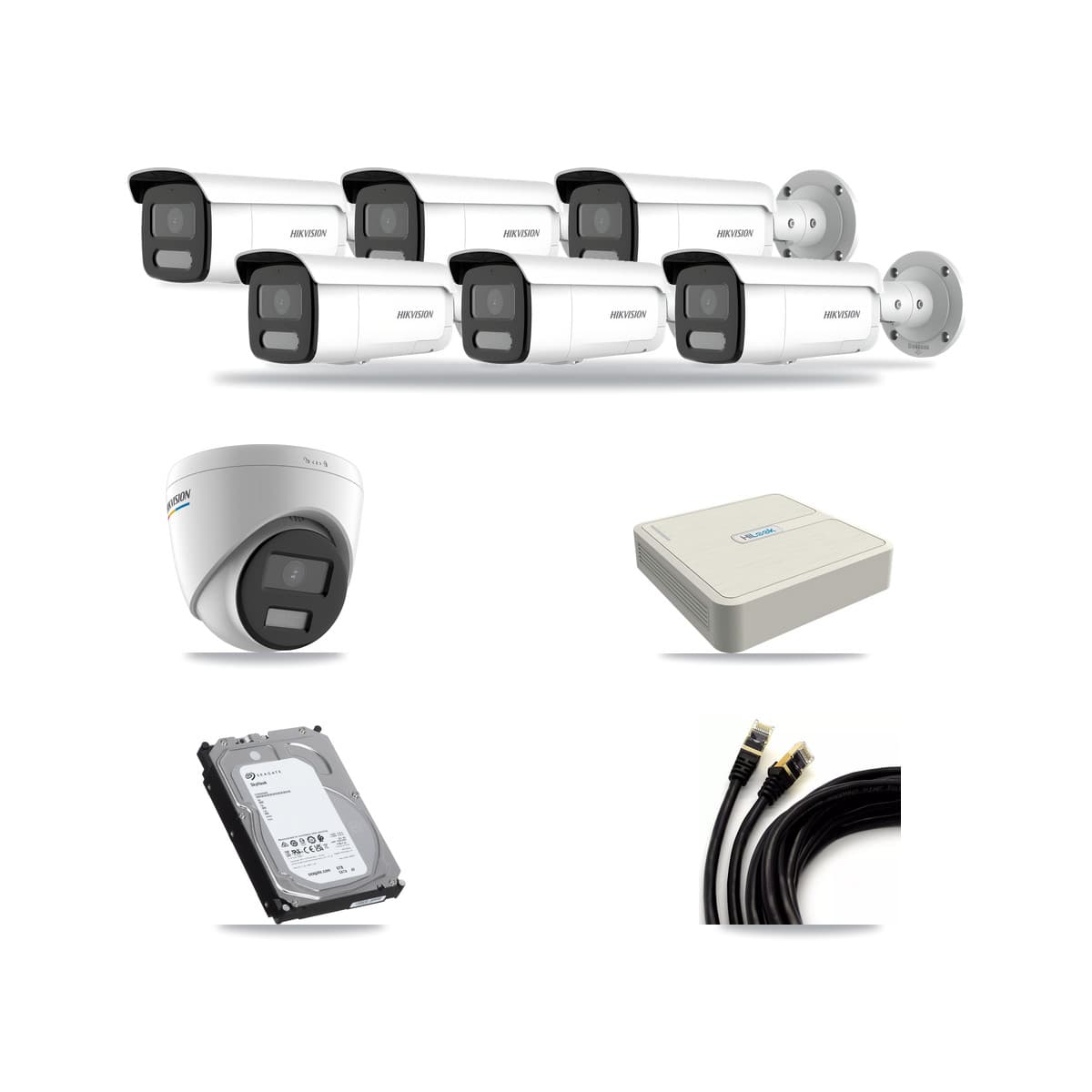 Hikvision & HiLook 8-Channel 2MP – 4MP CCTV Kit — 1 2MP Turret + 6 4MP Bullet Cameras + 6TB Recording - Image 1
