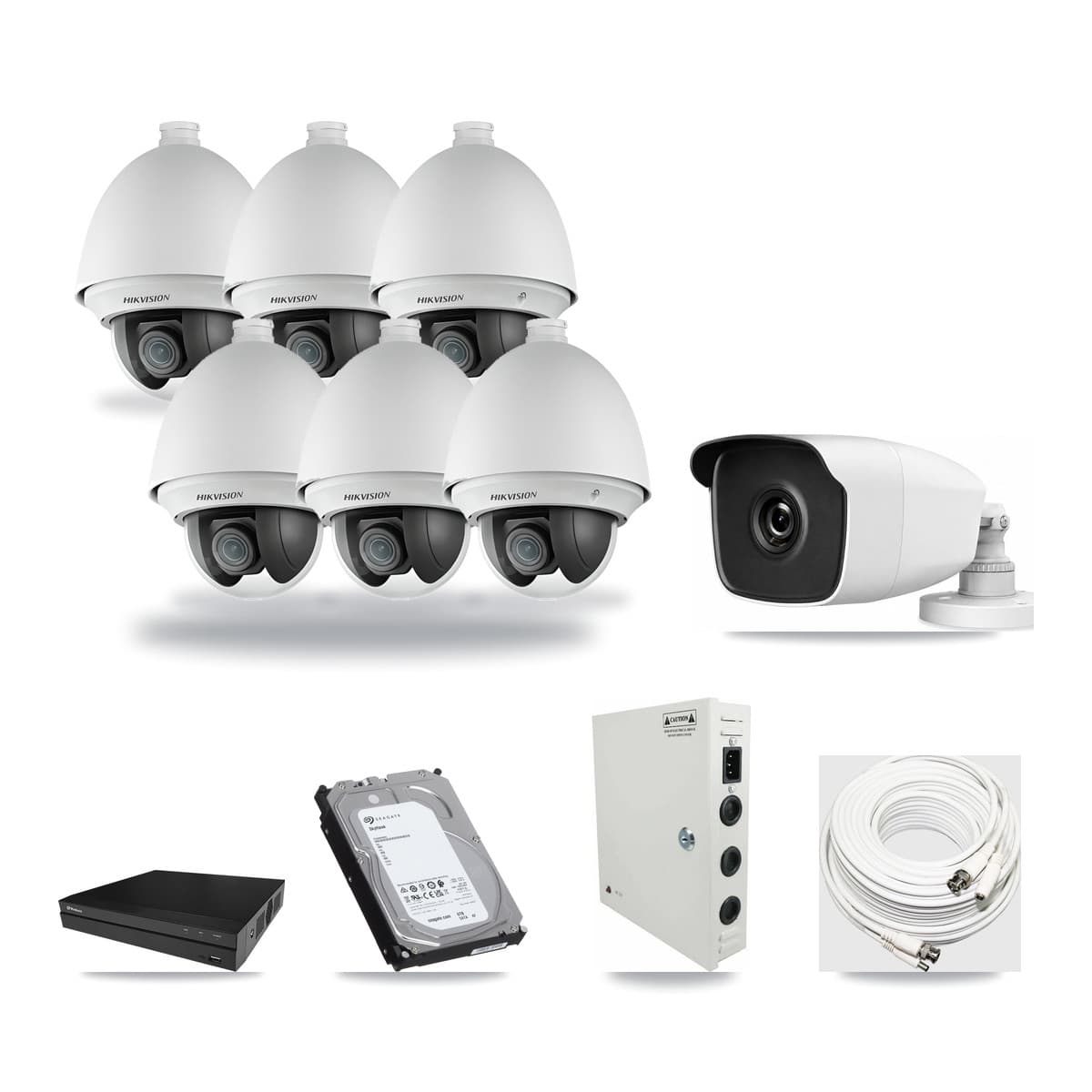 8-Channel 2MP – 3MP CCTV Kit — 6 2MP PTZ + 1 3MP Bullet Cameras + 6TB Recording (PXD-5208AN Recorder) - Image 1