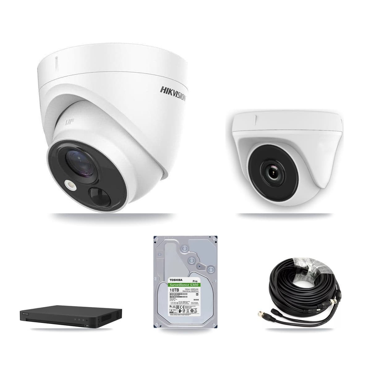 Hikvision 32-Channel 2MP – 5MP CCTV Kit — 7 DS-2CE71H0T 5MP Turret + 1 White HDT-2MP-N20W 2MP Dome Cameras + 10TB Recording - Image 1