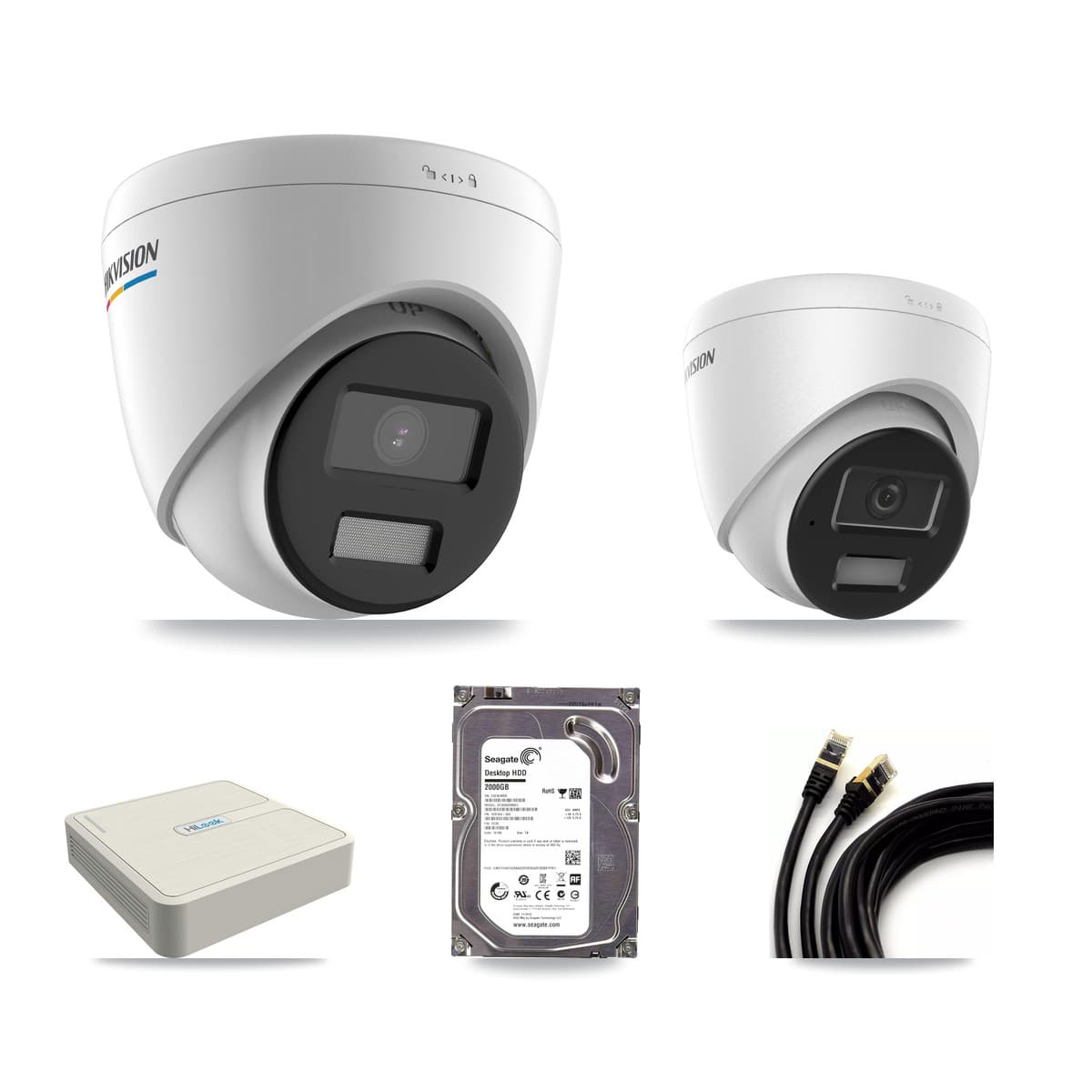 Hikvision & HiLook 8-Channel 2MP – 4MP CCTV Kit — 1 2MP + 1 4MP Turret Cameras + 2TB Recording (NVR-108H-D Recorder)