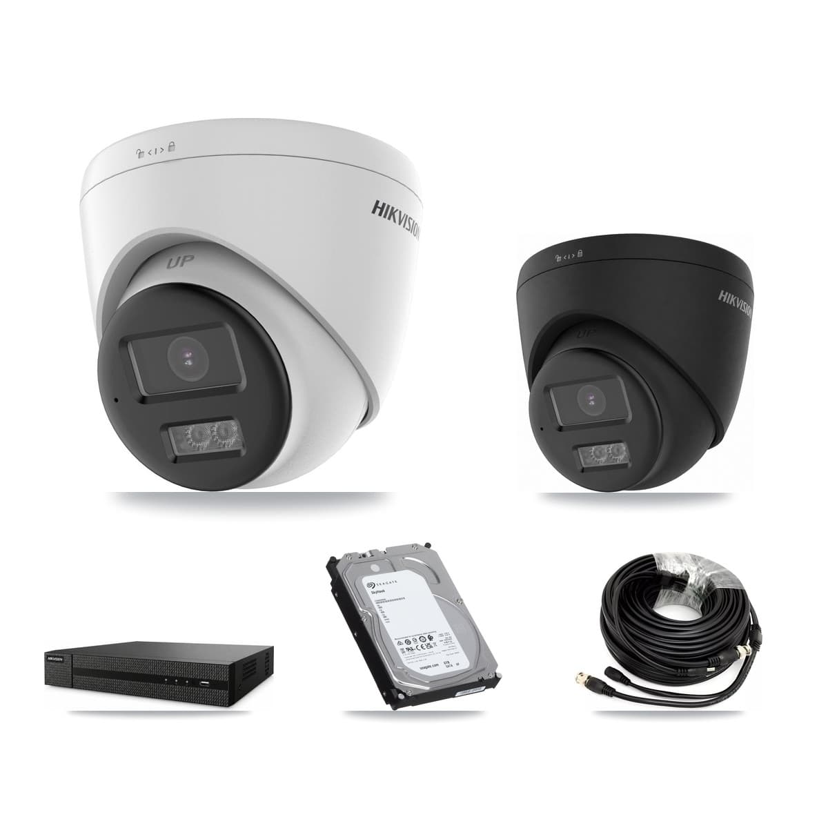 Hikvision 8-Channel 5MP – 4K CCTV Kit — 6 DS-2CE78K0T-LTS 5MP + 1 Black DS-2CE78U0T-LTS-BLACK 4K Turret Cameras + 6TB Recording (DVR-8CH-HYL8MP Recorder)