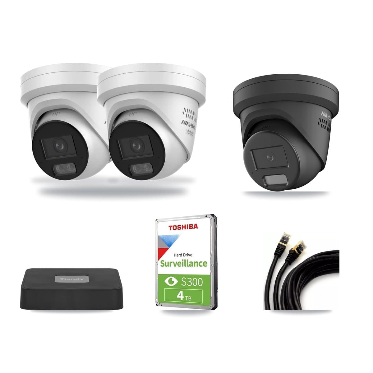Hikvision & Tiandy 4-Channel 4MP CCTV Kit — 1 DS-2CD2347G2 + 2 DS-2CD2347G3 Turret Cameras + 4TB Recording - Image 1