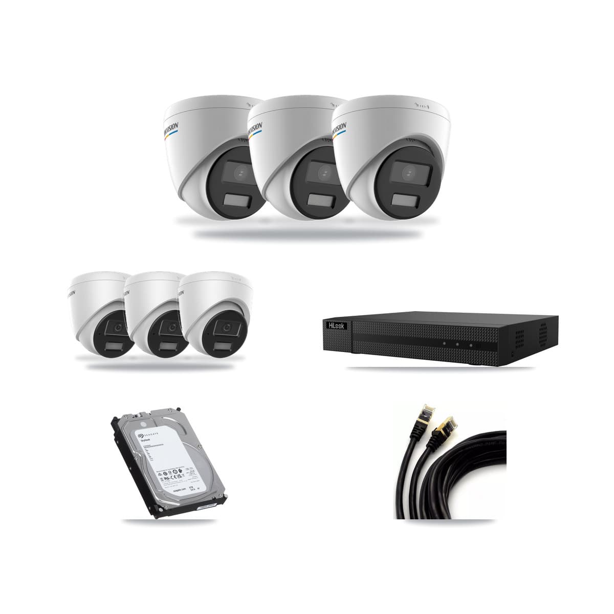 Hikvision & HiLook 8-Channel 2MP – 4MP CCTV Kit — 3 2MP + 3 4MP Turret Cameras + 6TB Recording (NVR-108MH-D Recorder) - Image 1