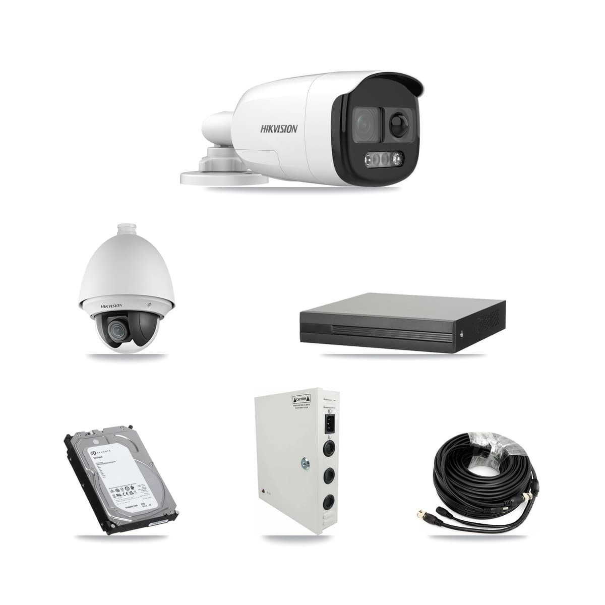 Hikvision 8-Channel 2MP – 5MP CCTV Kit — 1 2MP PTZ + 7 5MP Bullet Cameras + 6TB Recording (XVR-3108HS Recorder)