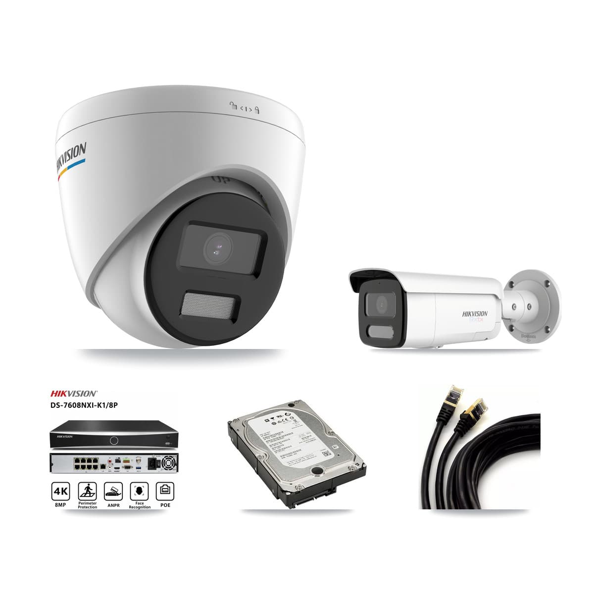 Hikvision 8-Channel 2MP – 4K CCTV Kit — 4 2MP Turret + 1 4K Bullet Cameras + 5TB Recording