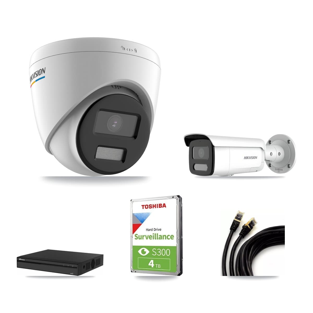 Hikvision & Prolux 4-Channel 2MP – 4MP CCTV Kit — 2 2MP Turret + 2 4MP Bullet Cameras + 4TB Recording
