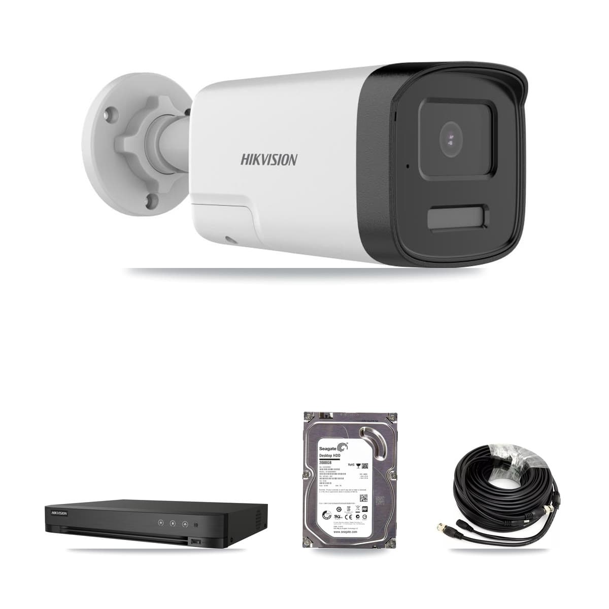 Hikvision 4-Channel 5MP CCTV Kit — 4 DS-2CE17K0T Bullet Cameras + 2TB Recording (IDS-7204HUHI Recorder)