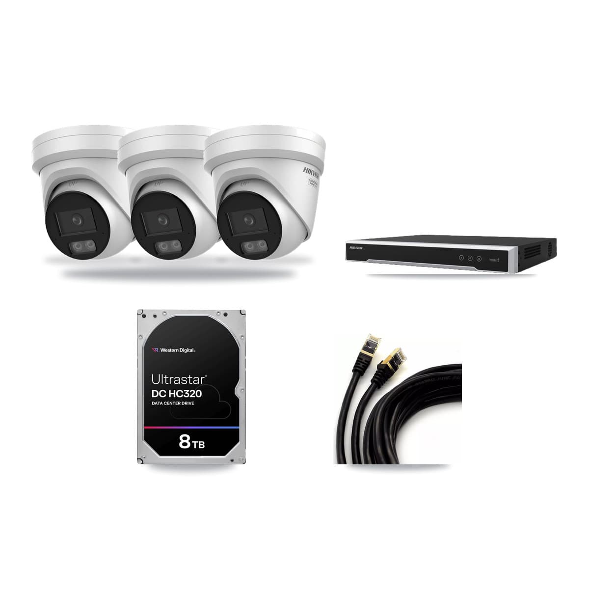 Hikvision 8-Channel 4K CCTV Kit — 3 DS-2CD2387G3 Turret Cameras + 8TB Recording (DS-7608NI-M2 Recorder) - Image 1