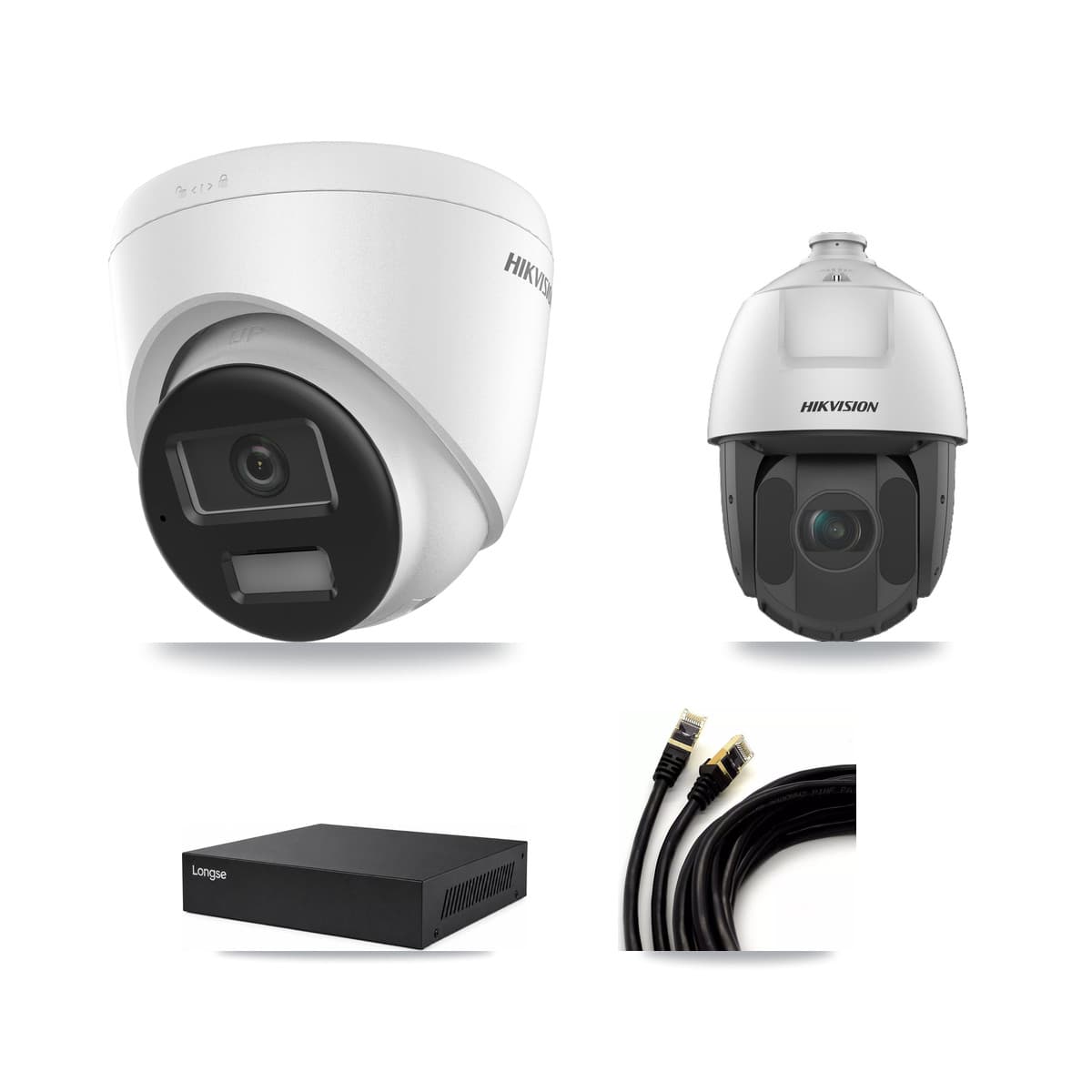 Hikvision & Longse 8-Channel 2MP – 4K CCTV Kit — 3 4K Turret + 1 2MP PTZ Cameras + 8TB Recording