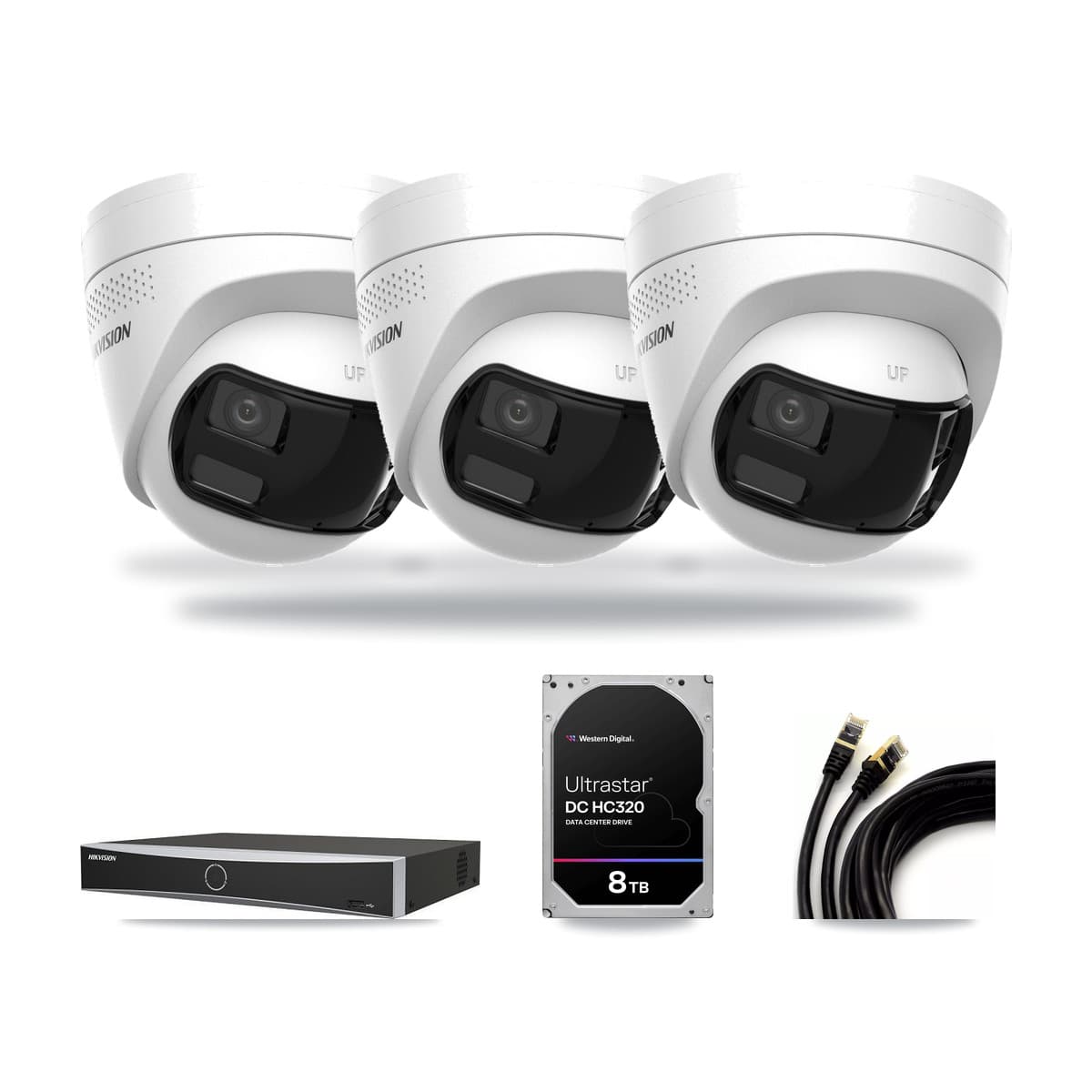 Hikvision 4-Channel 4K CCTV Kit — 3 DS-2CD1383G2P Turret Cameras + 8TB Recording - Image 1