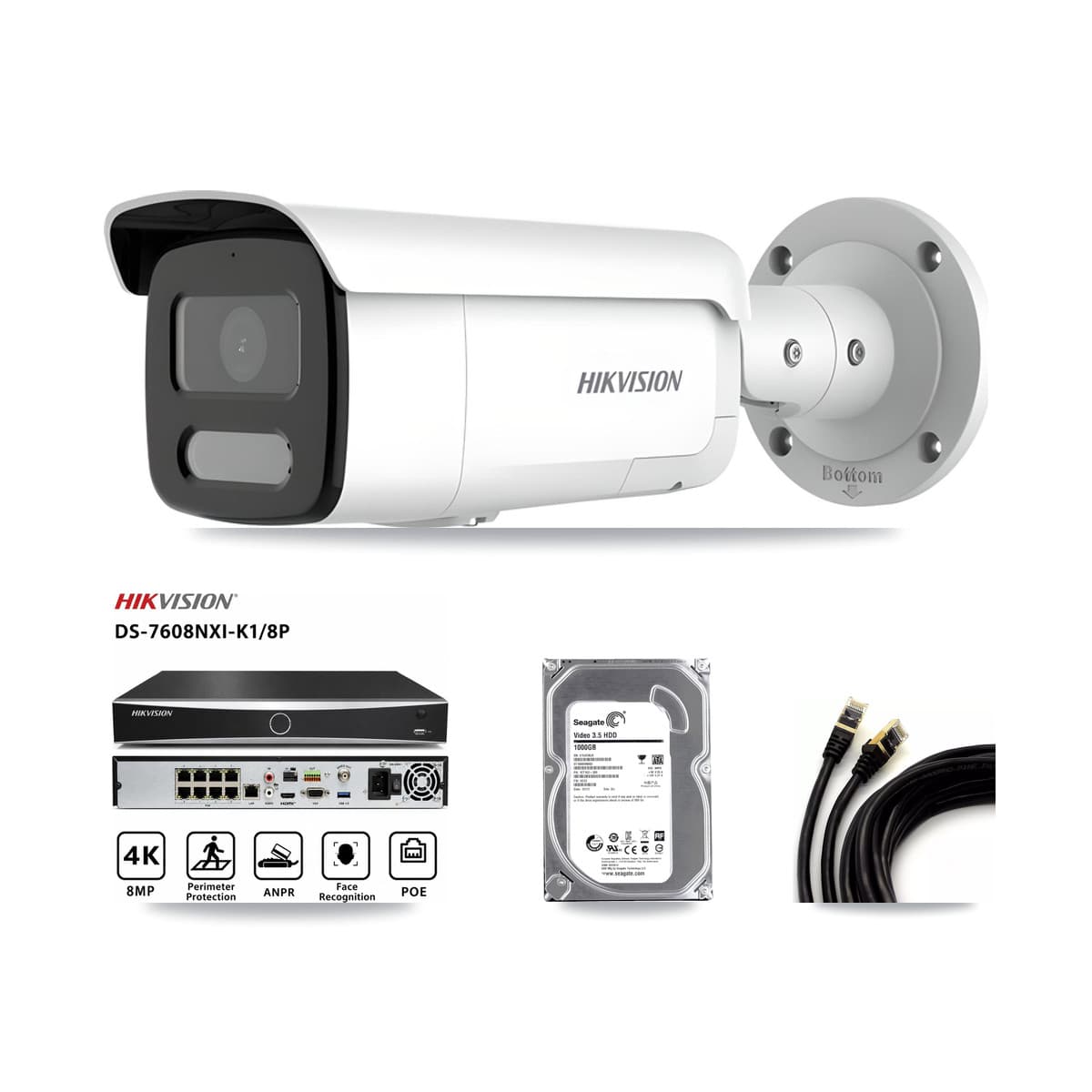 Hikvision 8-Channel 4MP CCTV Kit — 1 Bullet Camera + 1TB Recording (DS-7608NXI Recorder) - Image 1