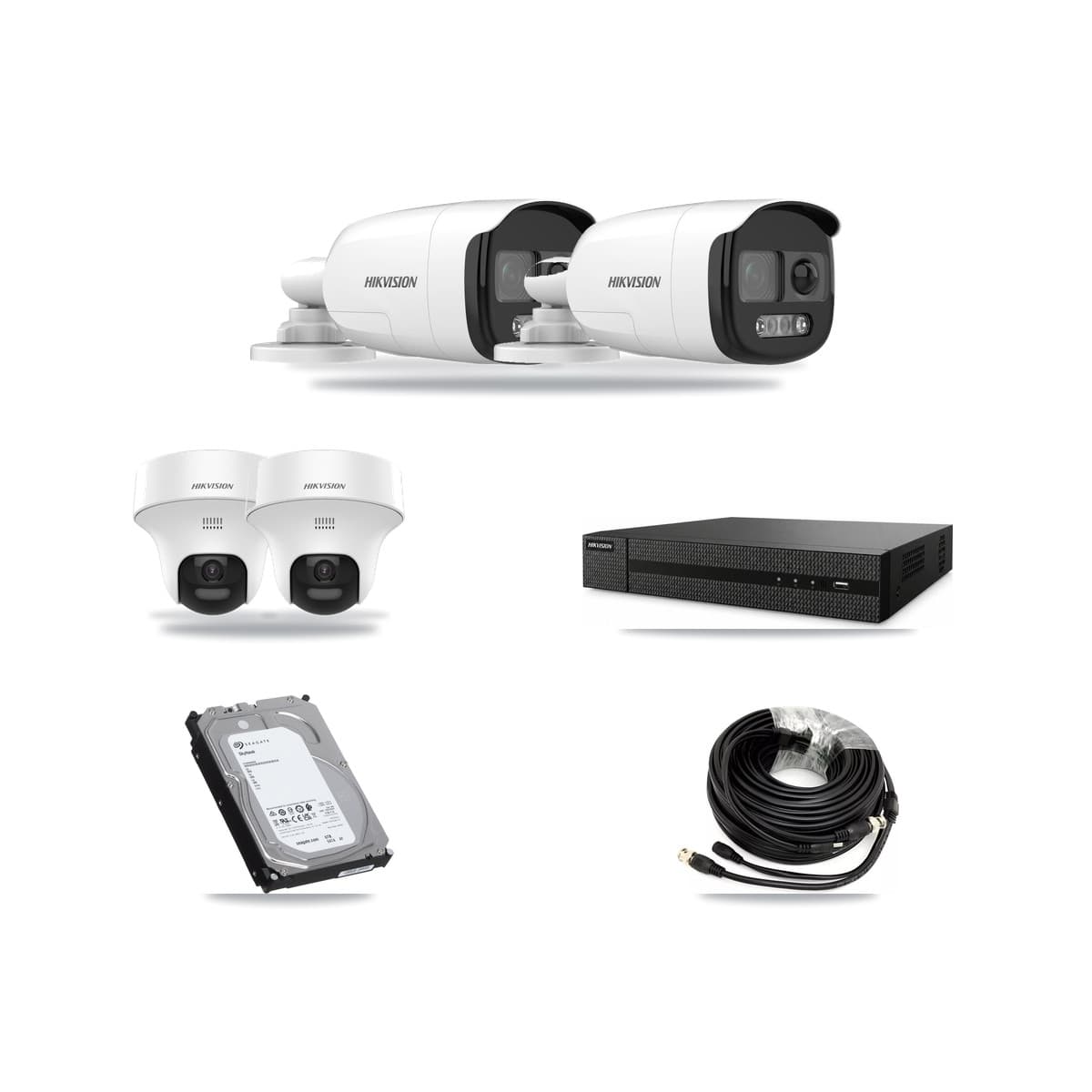 Hikvision 8-Channel 5MP CCTV Kit — 2 DS-2CE12KF3T Bullet + 2 DS-2CE70K0T Turret Cameras + 6TB Recording (DVR-8CH Recorder) - Image 1
