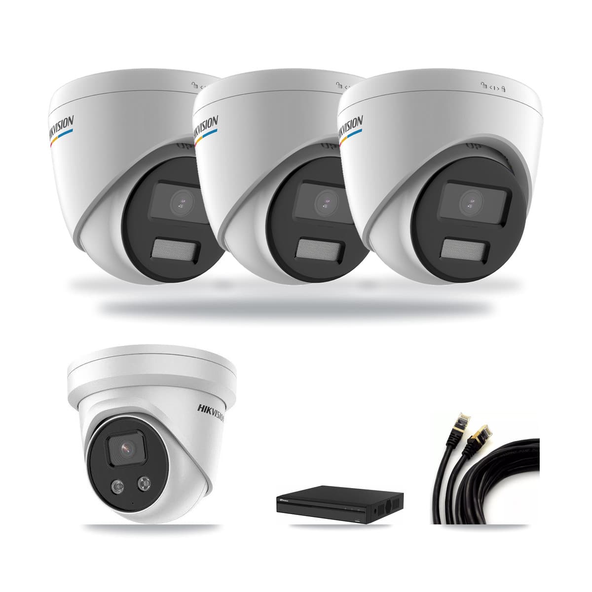 Hikvision & Prolux 4-Channel 2MP – 5MP CCTV Kit — 3 2MP + 1 5MP Turret Cameras + 3TB Recording - Image 1