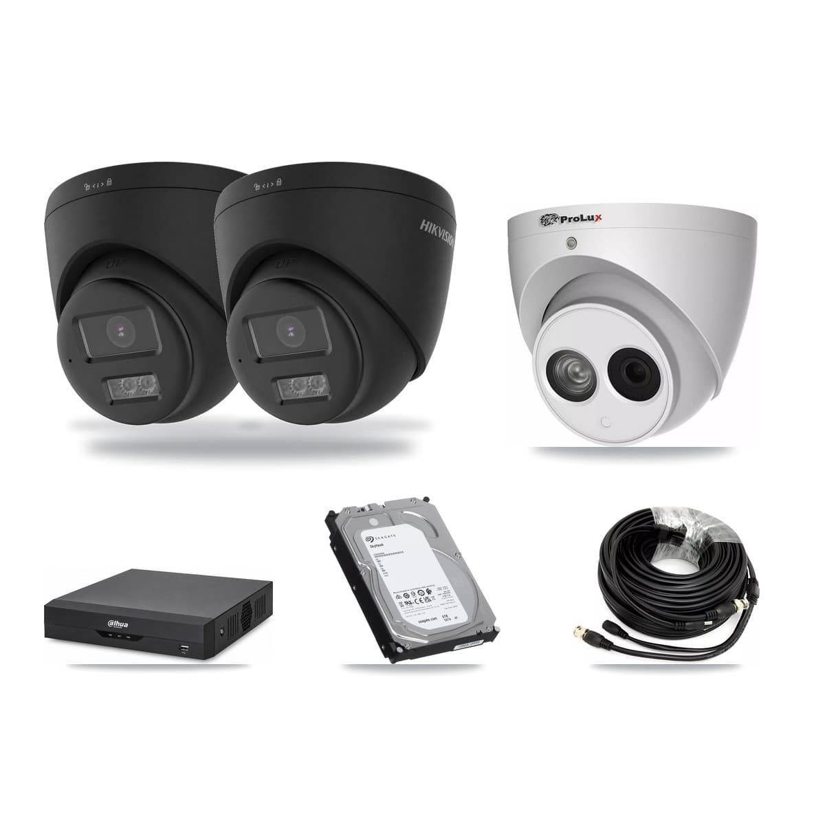 4-Channel 4MP – 4K CCTV Kit — 2 Black 4K + 1 4MP Turret Cameras + 6TB Recording (DH-XVR5104HS Recorder) - Image 1