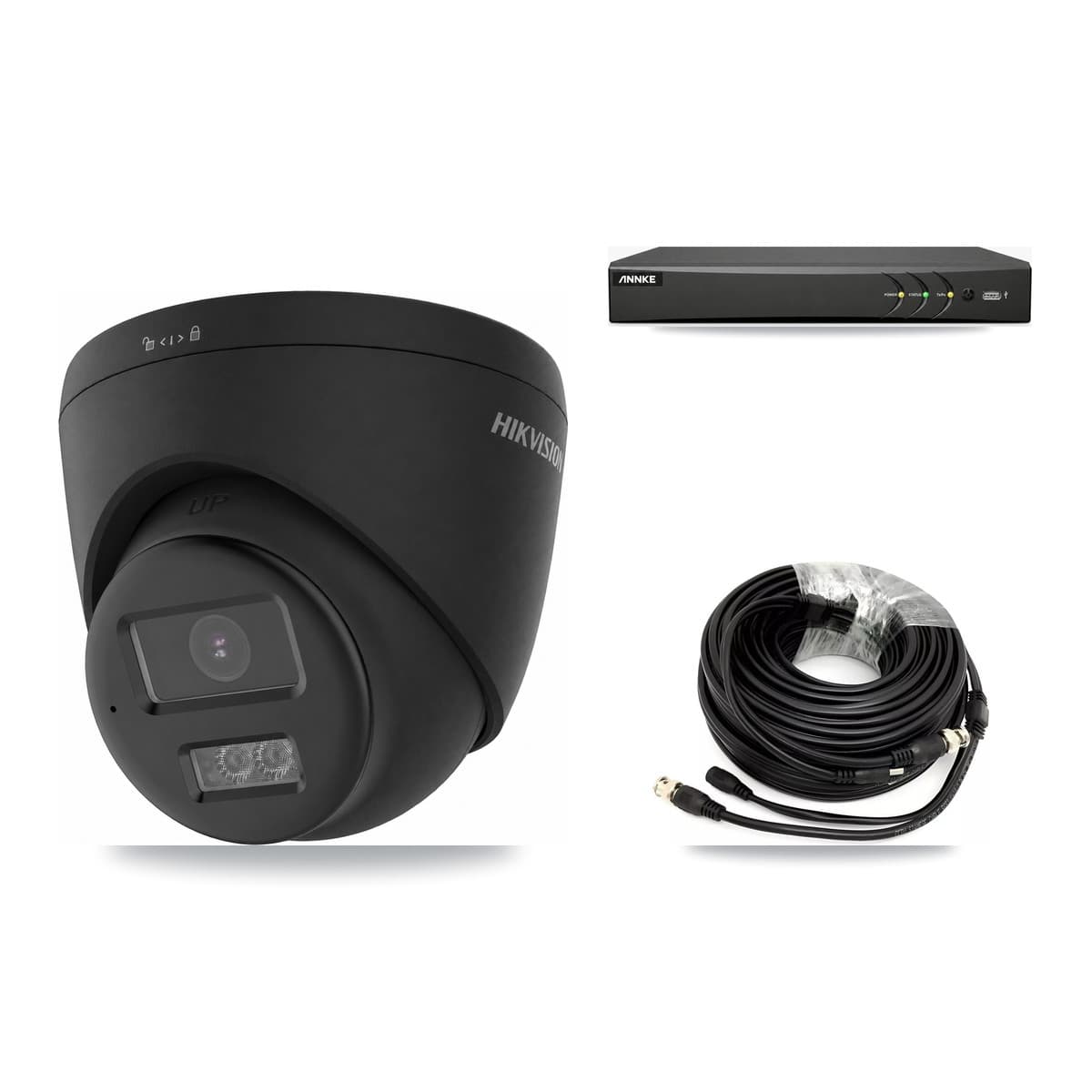 Hikvision & ANNKE 4-Channel 4K CCTV Kit — 3 Black Turret Cameras + 8TB Recording